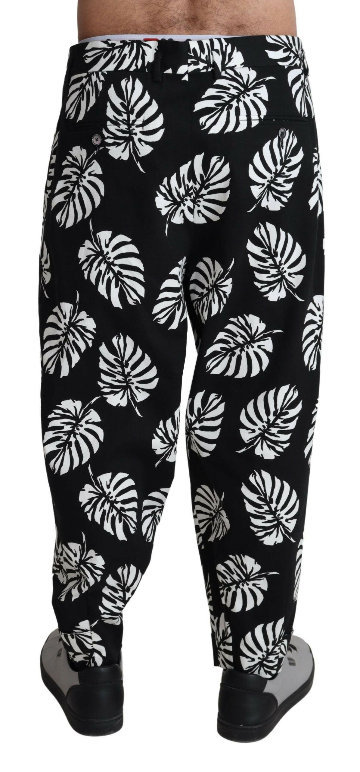Dolce & Gabbana Black Leaf Cotton Stretch Trouser Pants Pants -   -  Dolce & Gabbana.