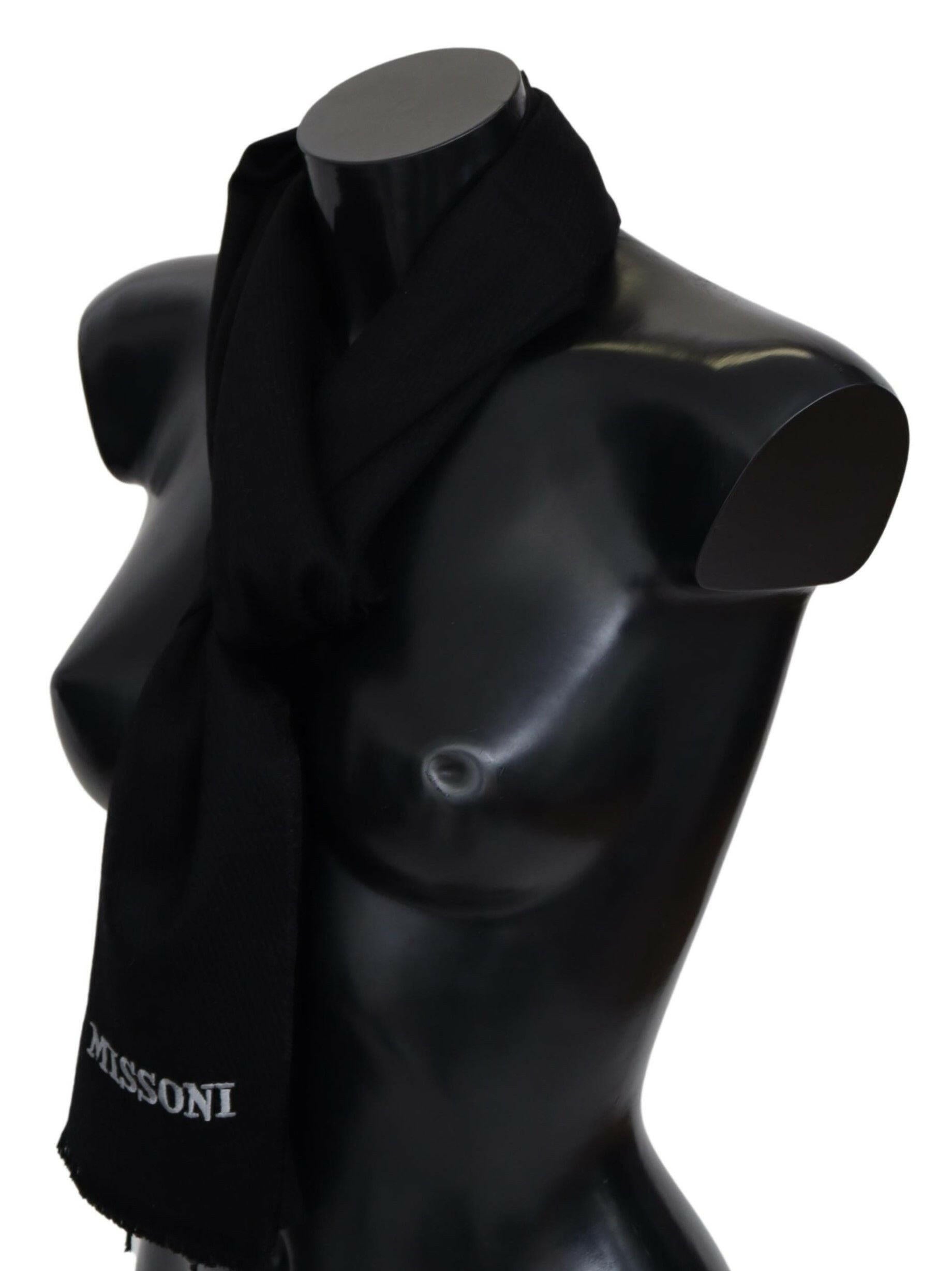 Missoni Black 100% Wool Unisex Neck Wrap Fringes Logo Scarf -   -  Missoni.