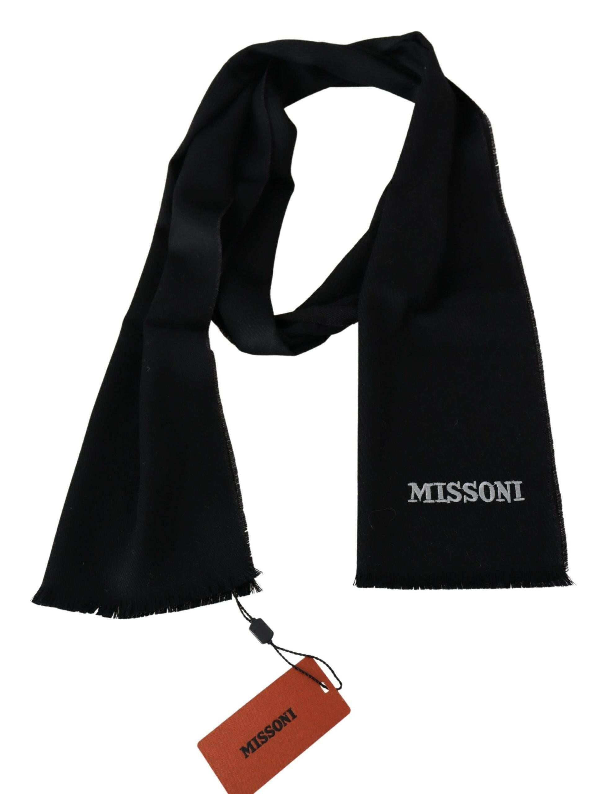 Missoni Black 100% Wool Unisex Neck Wrap Fringes Logo Scarf -   -  Missoni.