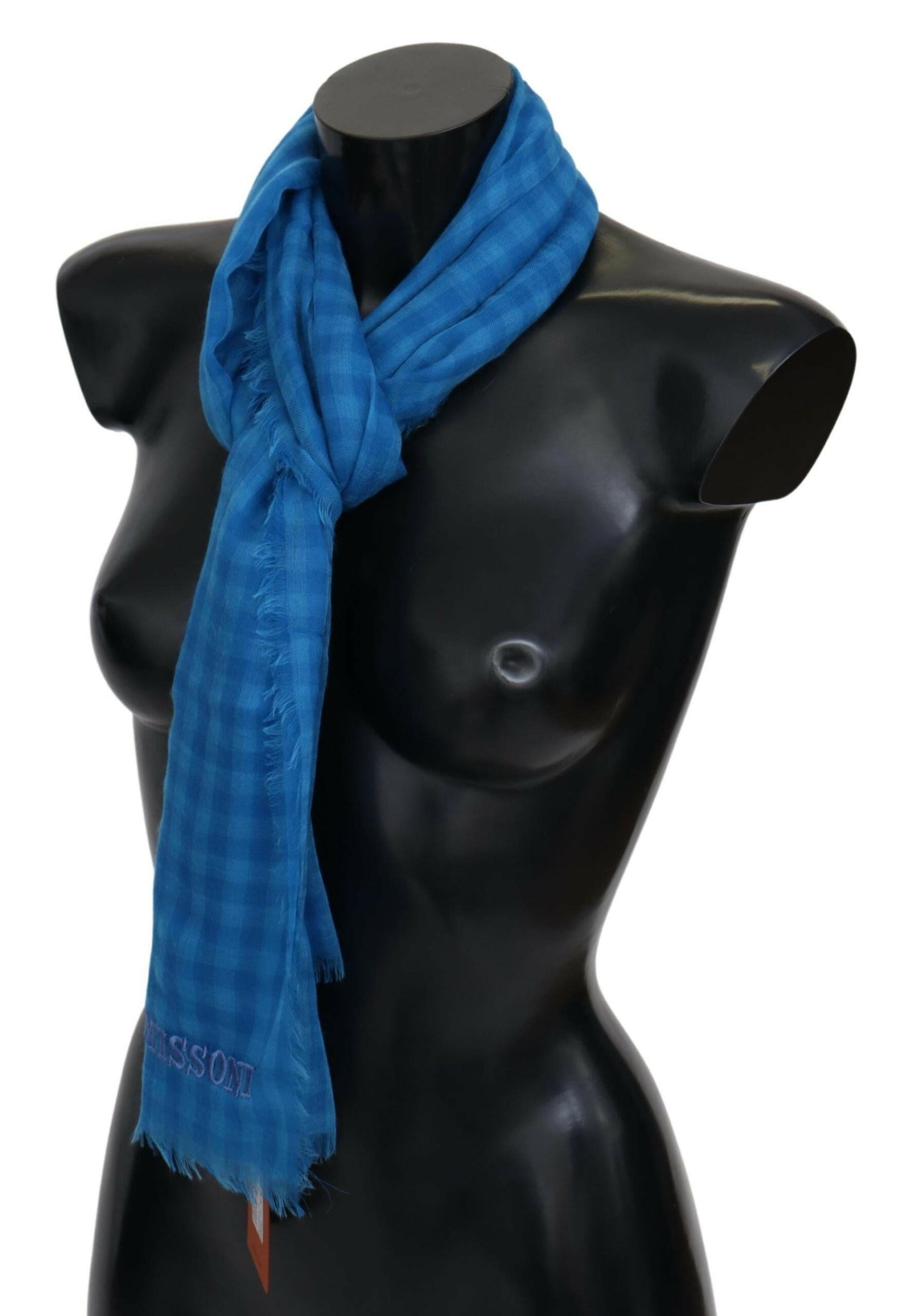 Missoni Blue Checkered Cashmere Unisex Wrap Fringes Scarf -   -  Missoni.