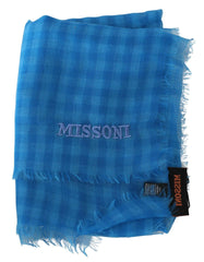 Missoni Blue Checkered Cashmere Unisex Wrap Fringes Scarf -   -  Missoni.