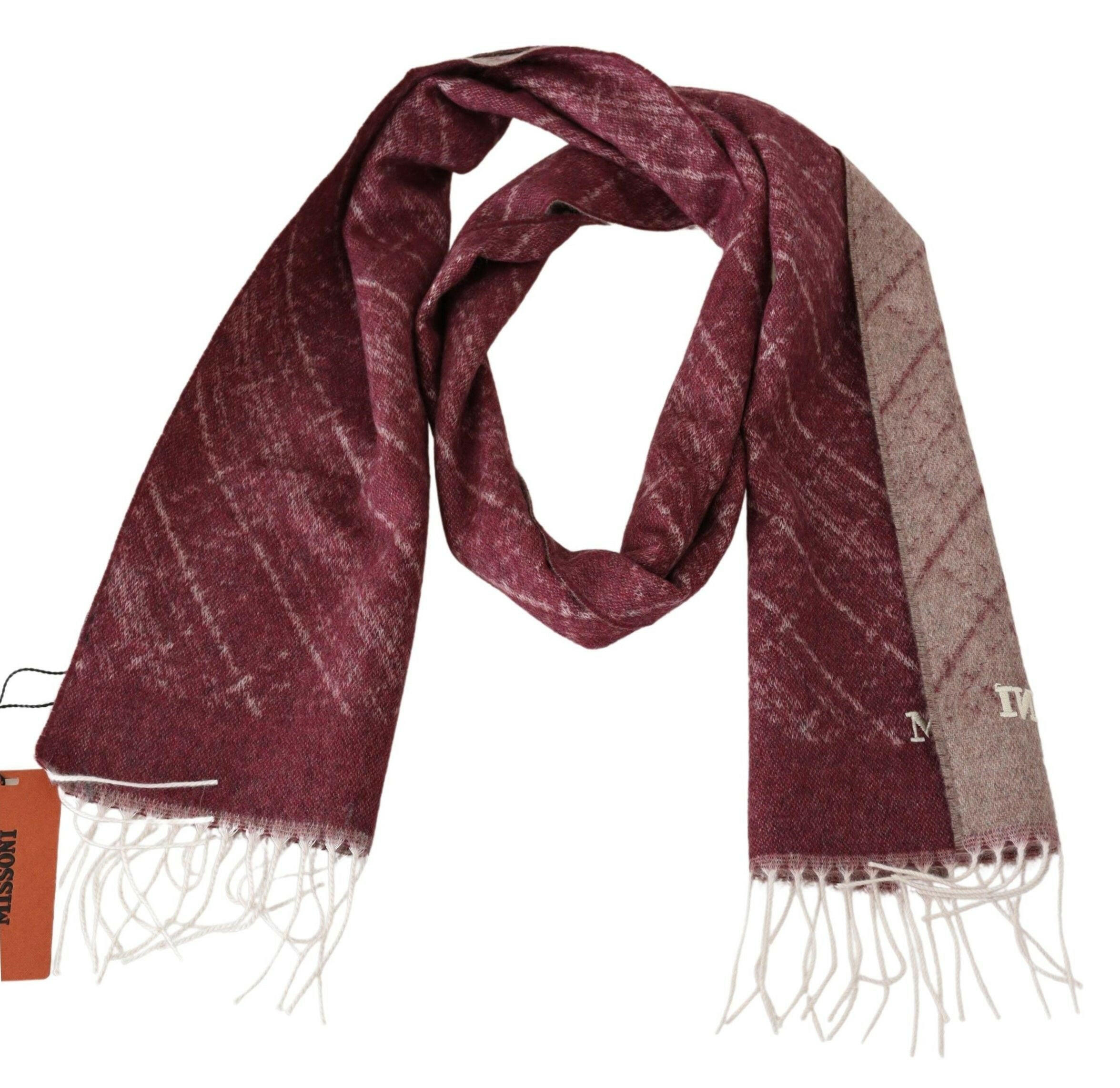 Missoni Maroon 100% Cashmere Unisex Neck Wrap Fringes Scarf -   -  Missoni.