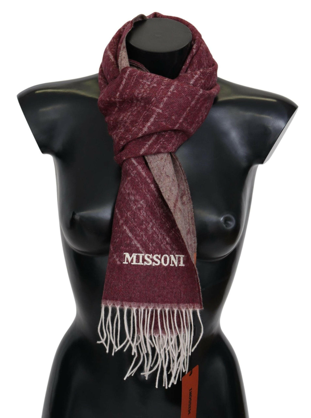 Missoni Maroon 100% Cashmere Unisex Neck Wrap Fringes Scarf -   -  Missoni.