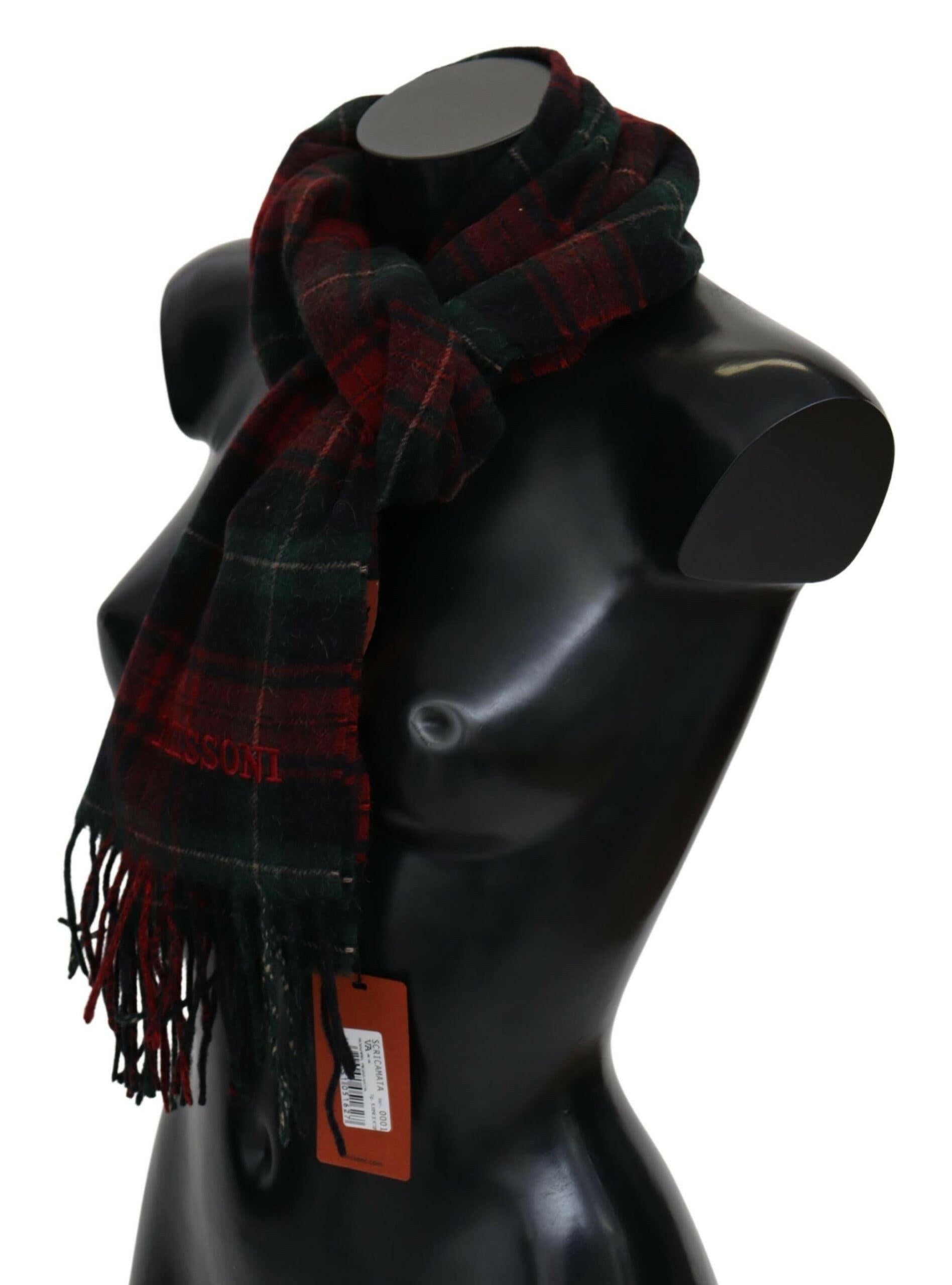 Missoni Black Red Check Wool Unisex Neck Wrap Fringes Scarf -   -  Missoni.