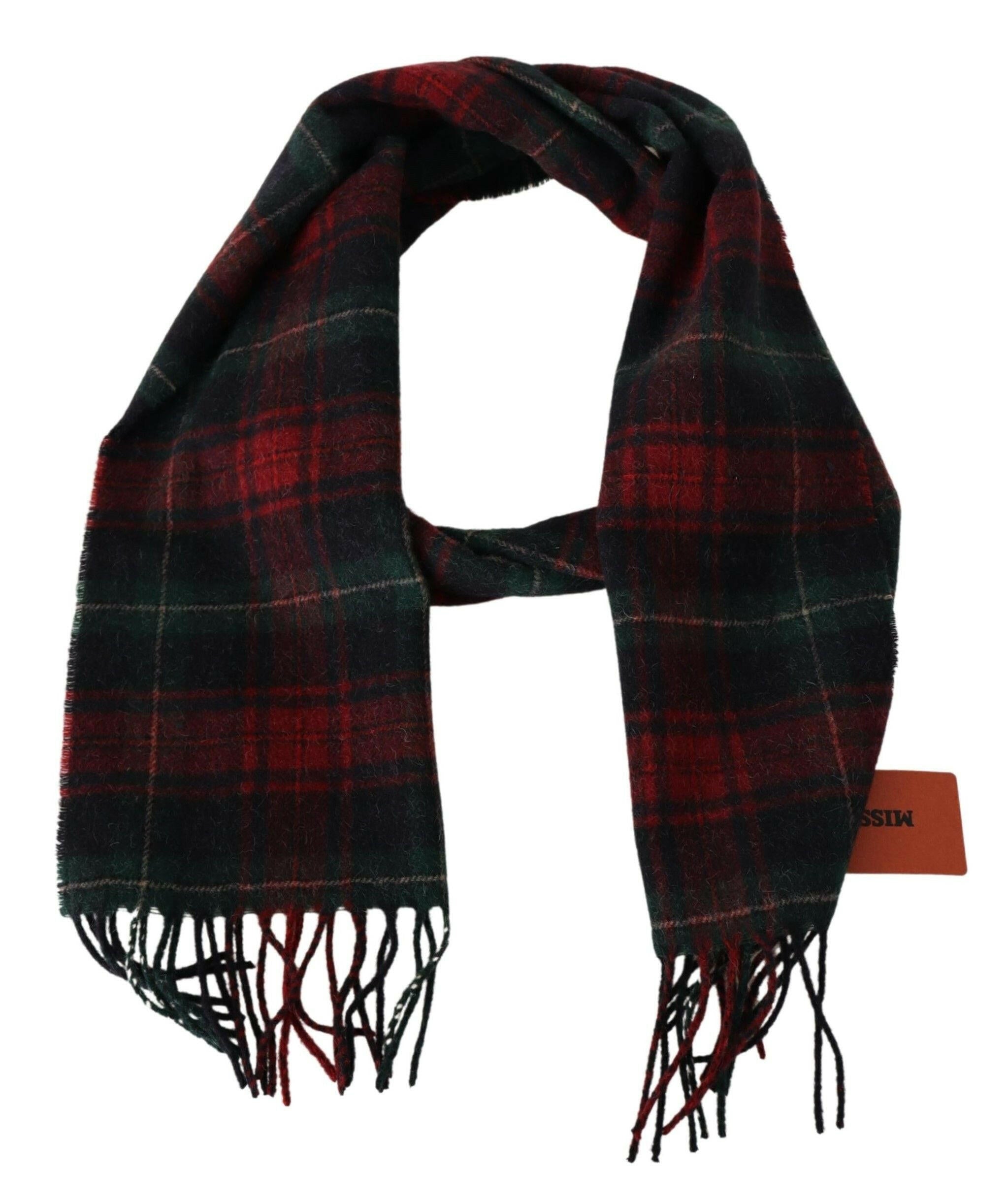 Missoni Black Red Check Wool Unisex Neck Wrap Fringes Scarf -   -  Missoni.