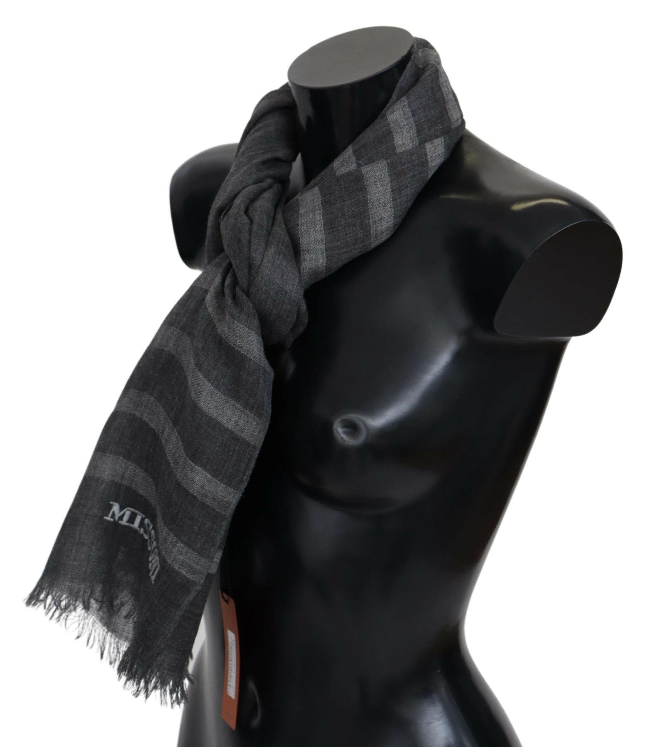 Missoni Gray Striped Wool Unisex Neck Wrap Fringes Scarf -   -  Missoni.