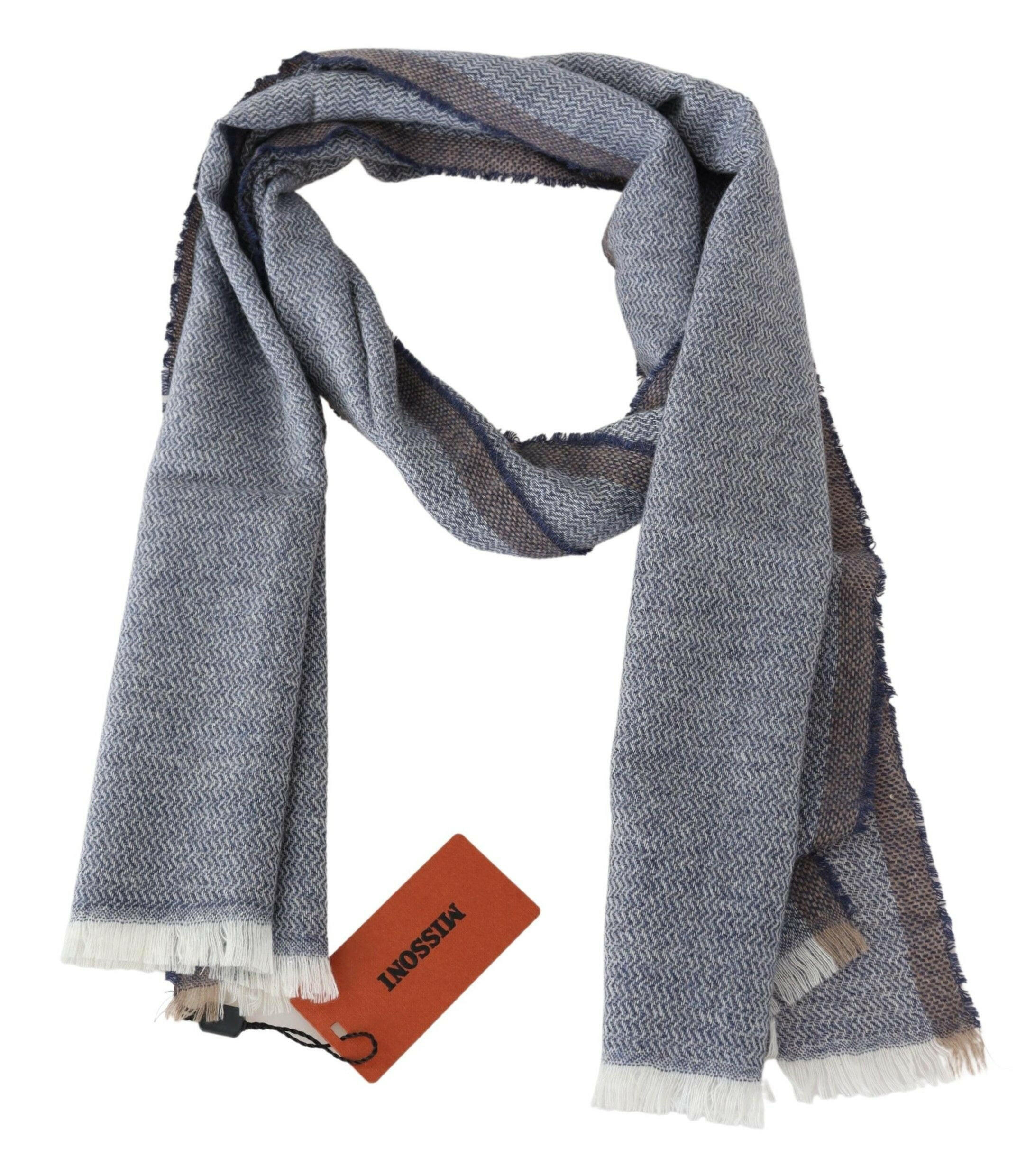 Missoni Gray Striped Wool Unisex Neck Wrap Fringes Scarf -   -  Missoni.