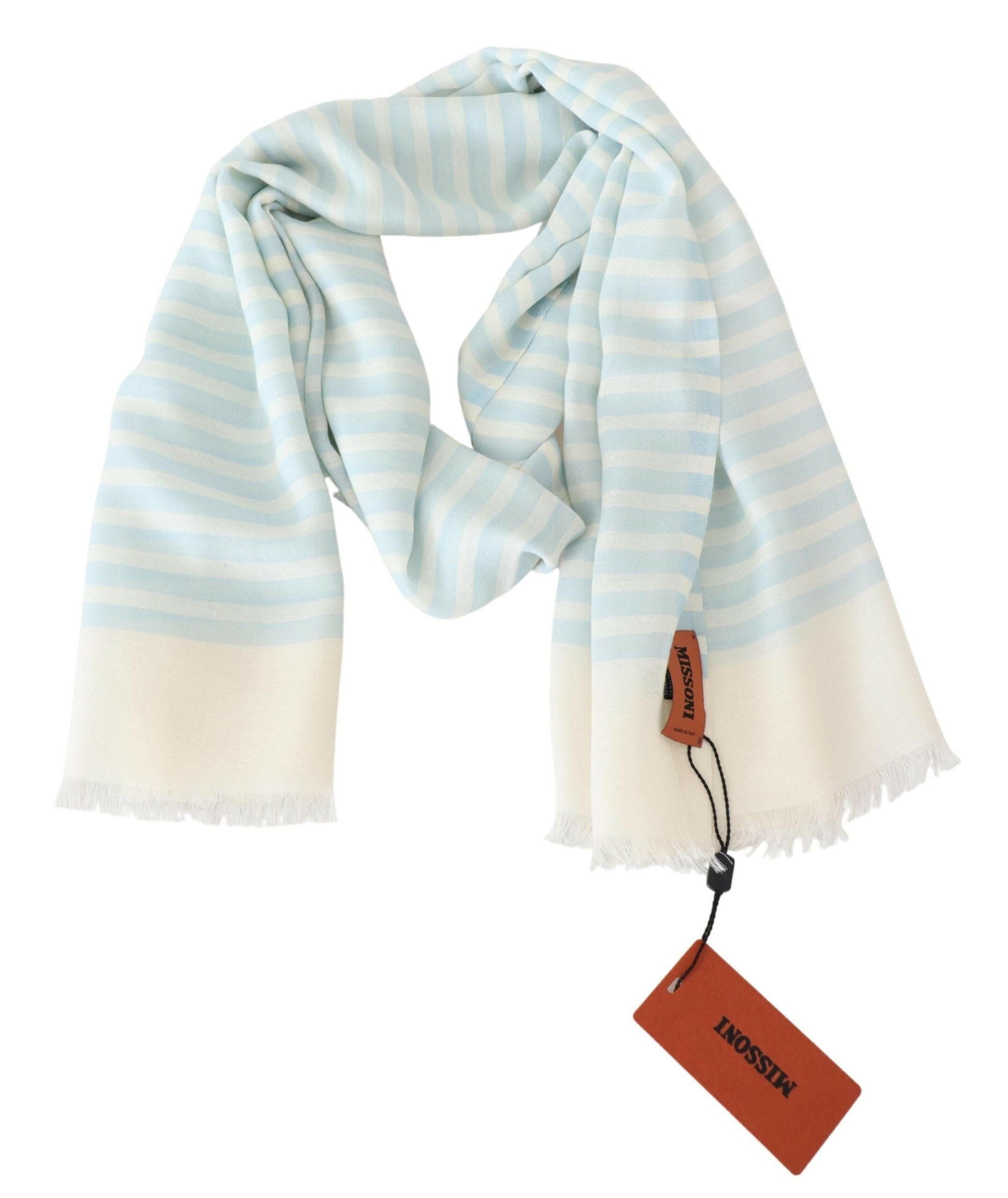Missoni Blue White Lined Cashmere Unisex Wrap Scarf -   -  Missoni.