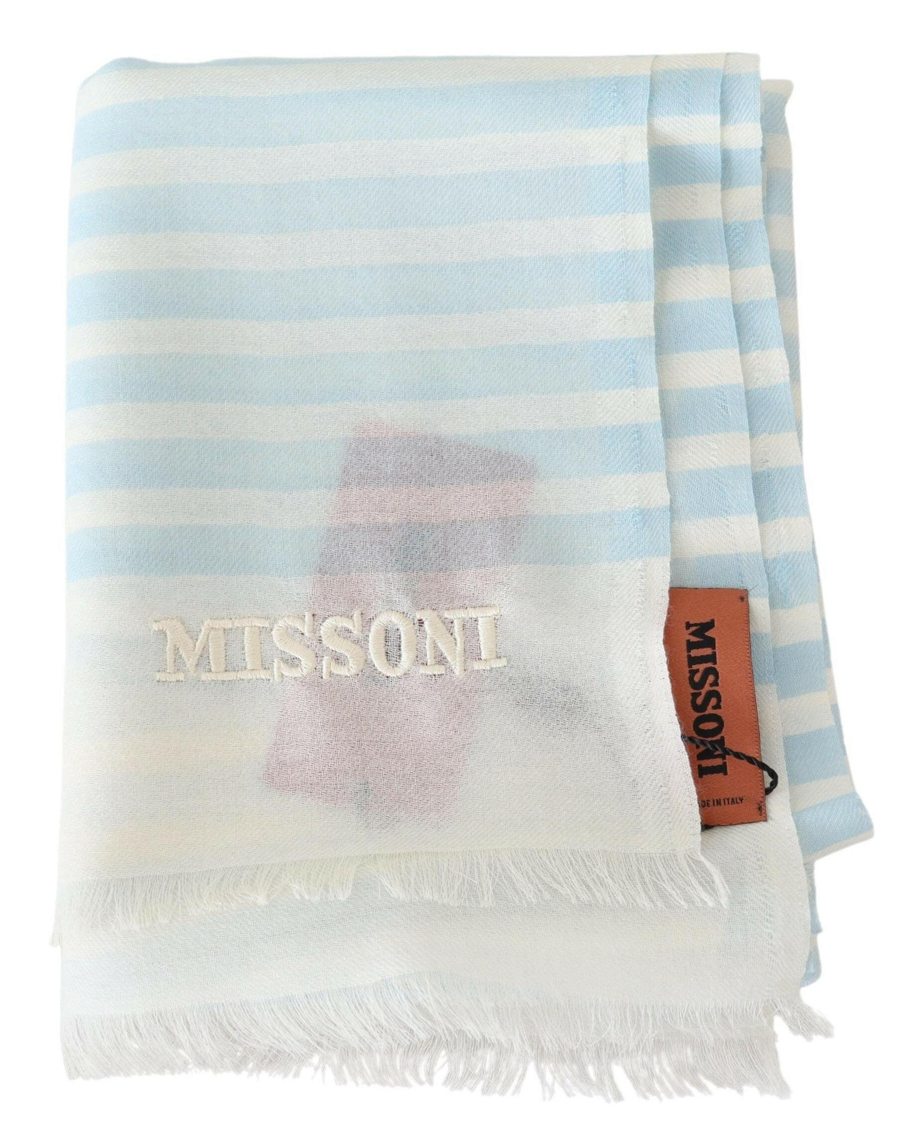 Missoni Blue White Lined Cashmere Unisex Wrap Scarf -   -  Missoni.