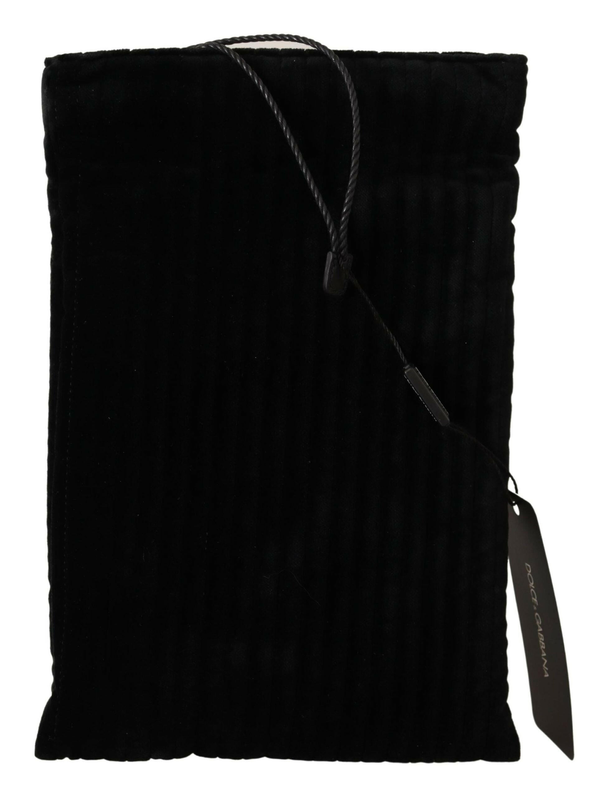 Dolce & Gabbana Black Velvet Quilt Drawstring Logo Plaque Pouch Bag -   -  Dolce & Gabbana.