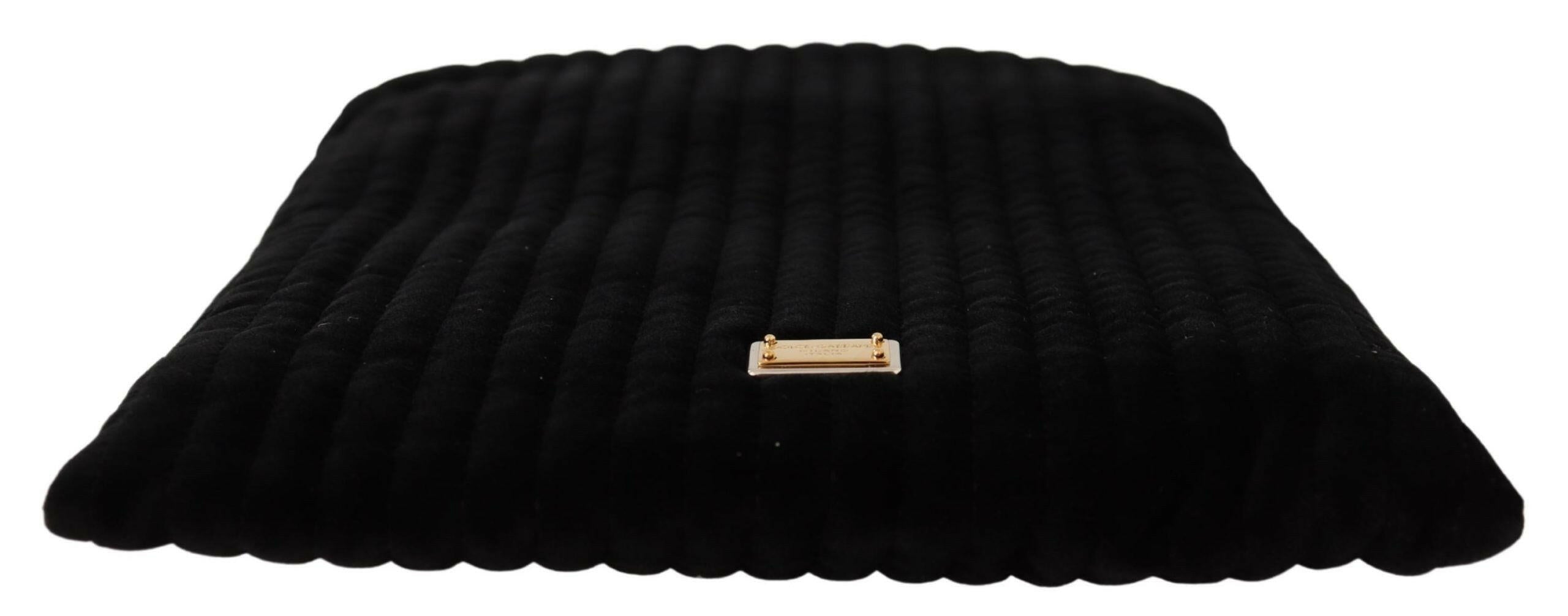 Dolce & Gabbana Black Velvet Quilt Drawstring Logo Plaque Pouch Bag -   -  Dolce & Gabbana.