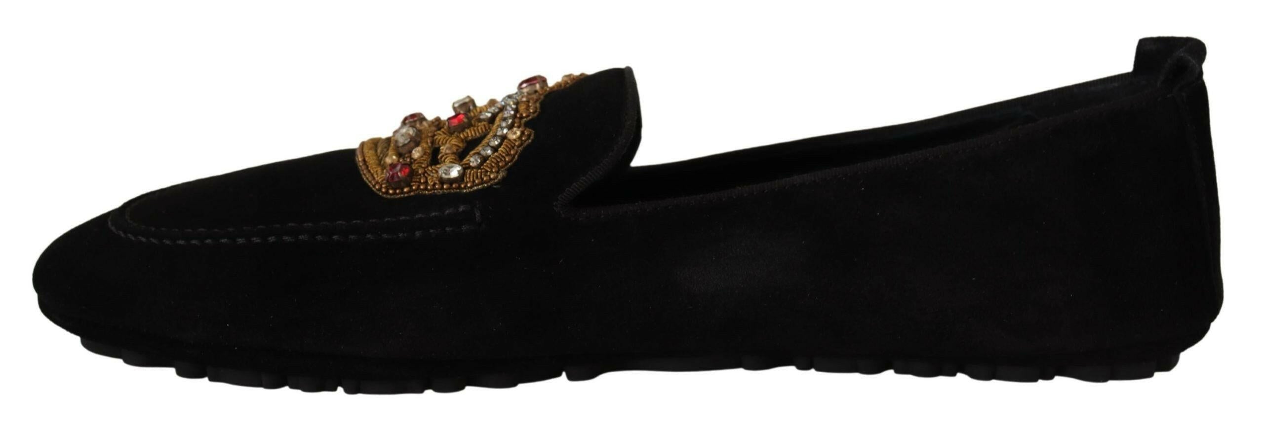 Dolce & Gabbana Black Leather Crystal Gold Crown Loafers Shoes -   -  Dolce & Gabbana.