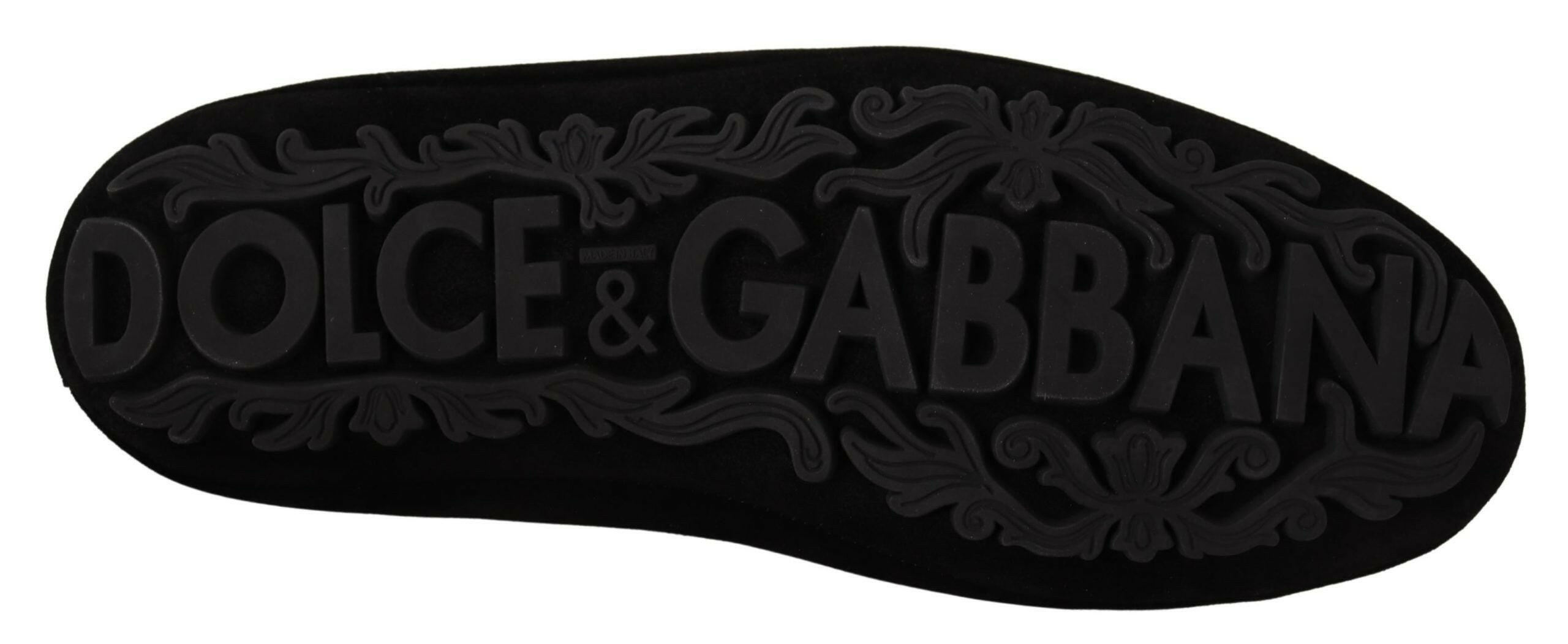 Dolce & Gabbana Black Leather Crystal Gold Crown Loafers Shoes -   -  Dolce & Gabbana.