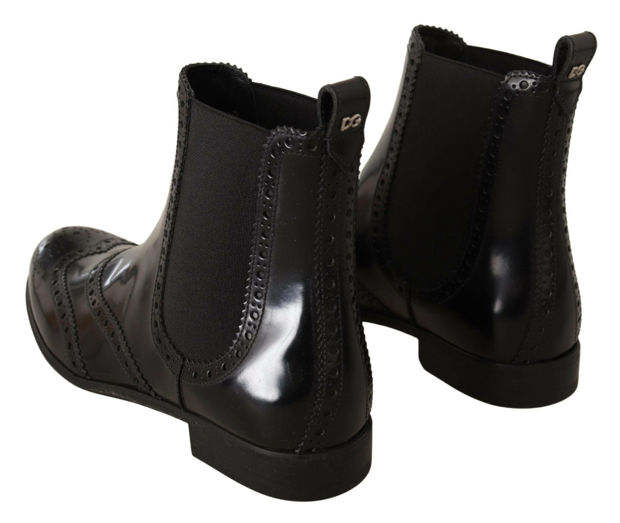 Dolce & Gabbana Black Leather Ankle High Flat Boots Shoes -   -  Dolce & Gabbana.