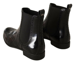 Dolce & Gabbana Black Leather Ankle High Flat Boots Shoes -   -  Dolce & Gabbana.
