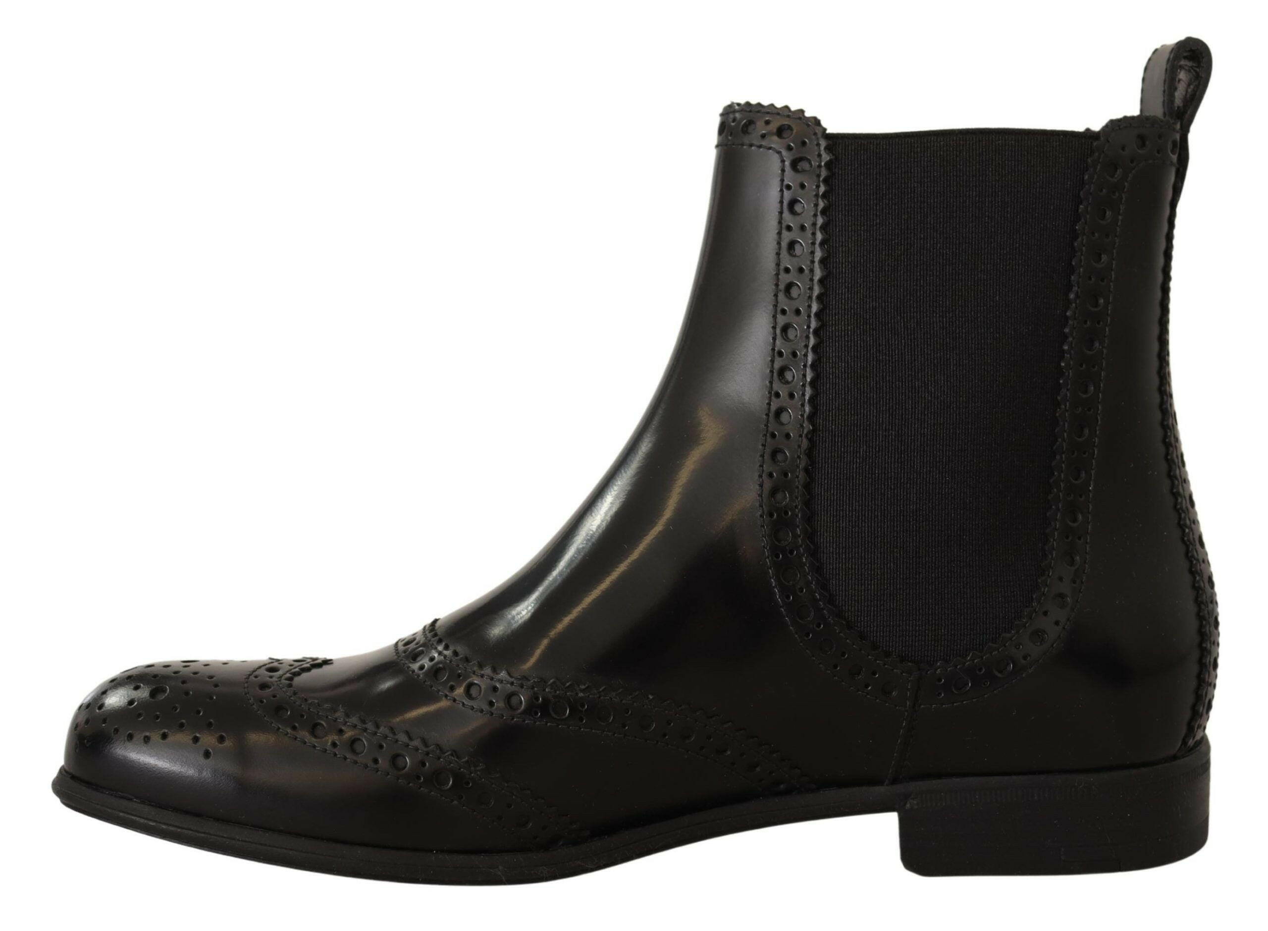 Dolce & Gabbana Black Leather Ankle High Flat Boots Shoes -   -  Dolce & Gabbana.