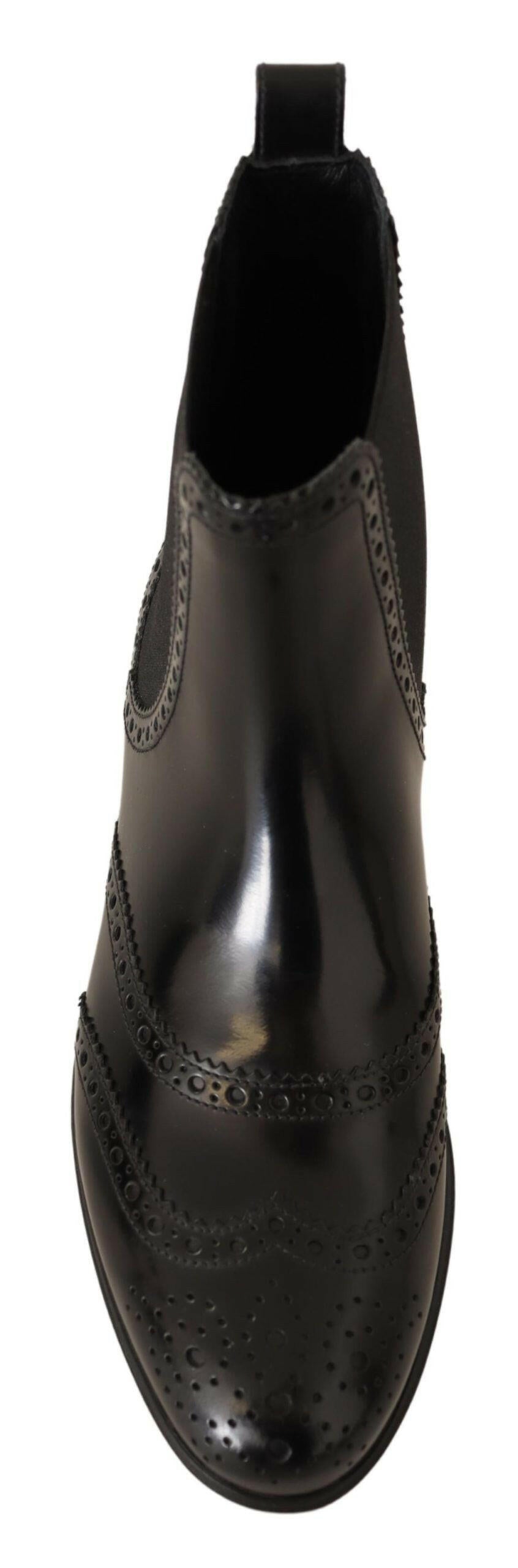 Dolce & Gabbana Black Leather Ankle High Flat Boots Shoes -   -  Dolce & Gabbana.