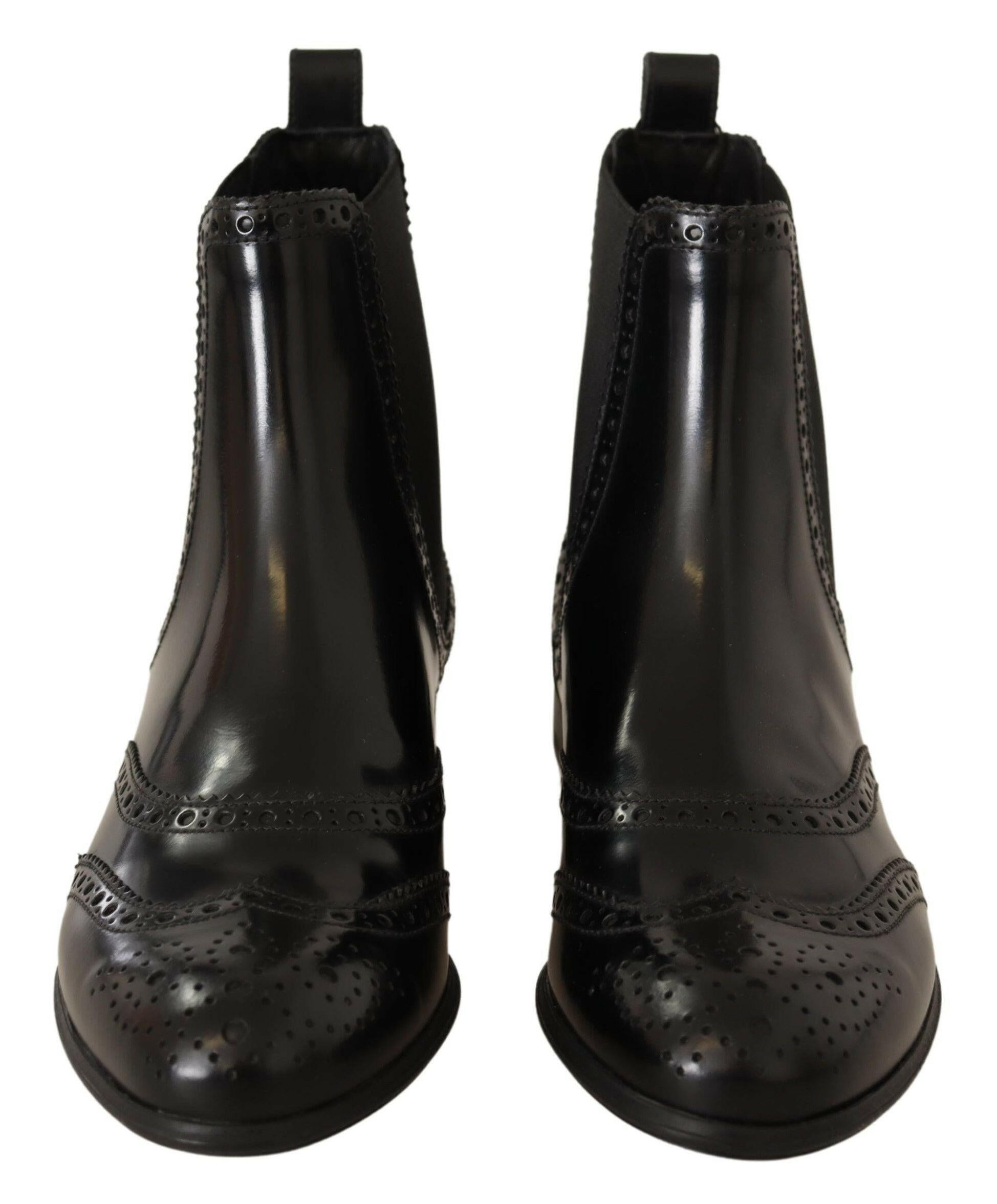 Dolce & Gabbana Black Leather Ankle High Flat Boots Shoes -   -  Dolce & Gabbana.