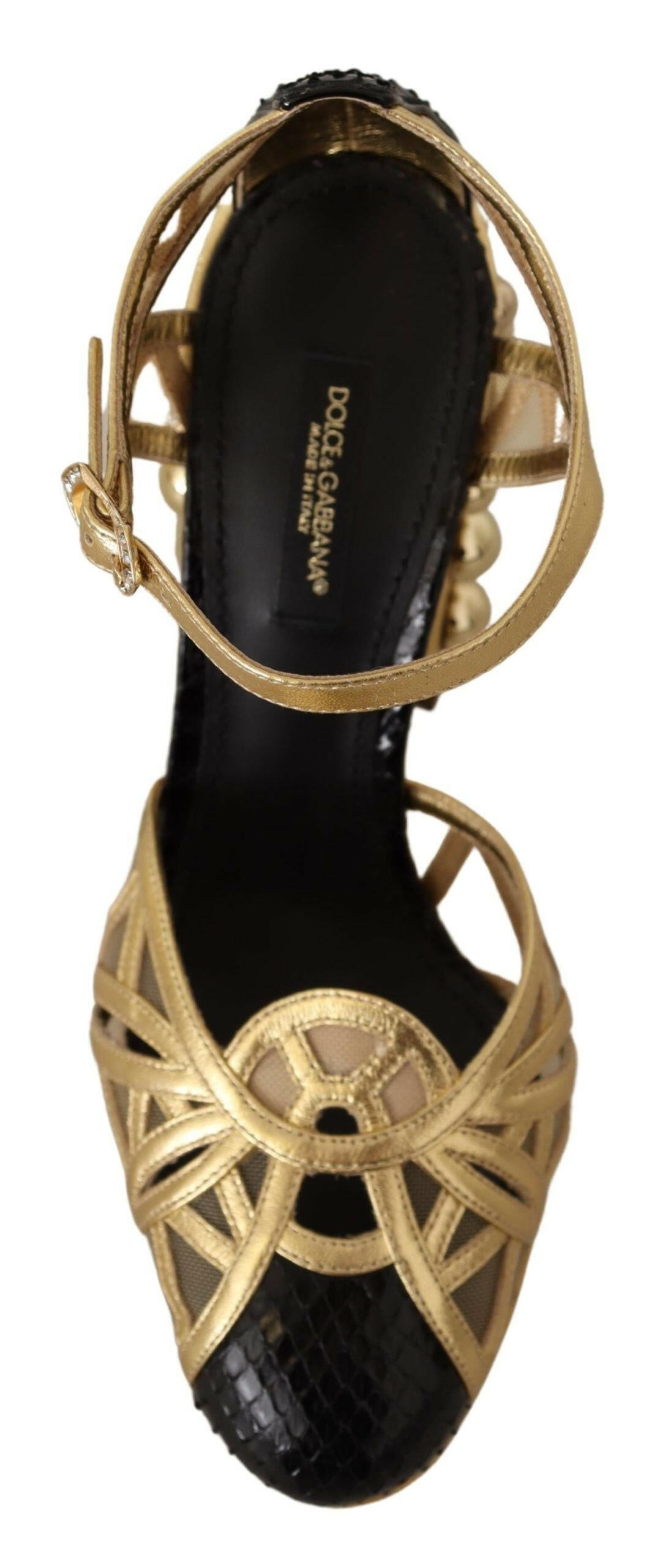 Dolce & Gabbana Black Gold Leather Studded Ankle Straps Shoes -   -  Dolce & Gabbana.