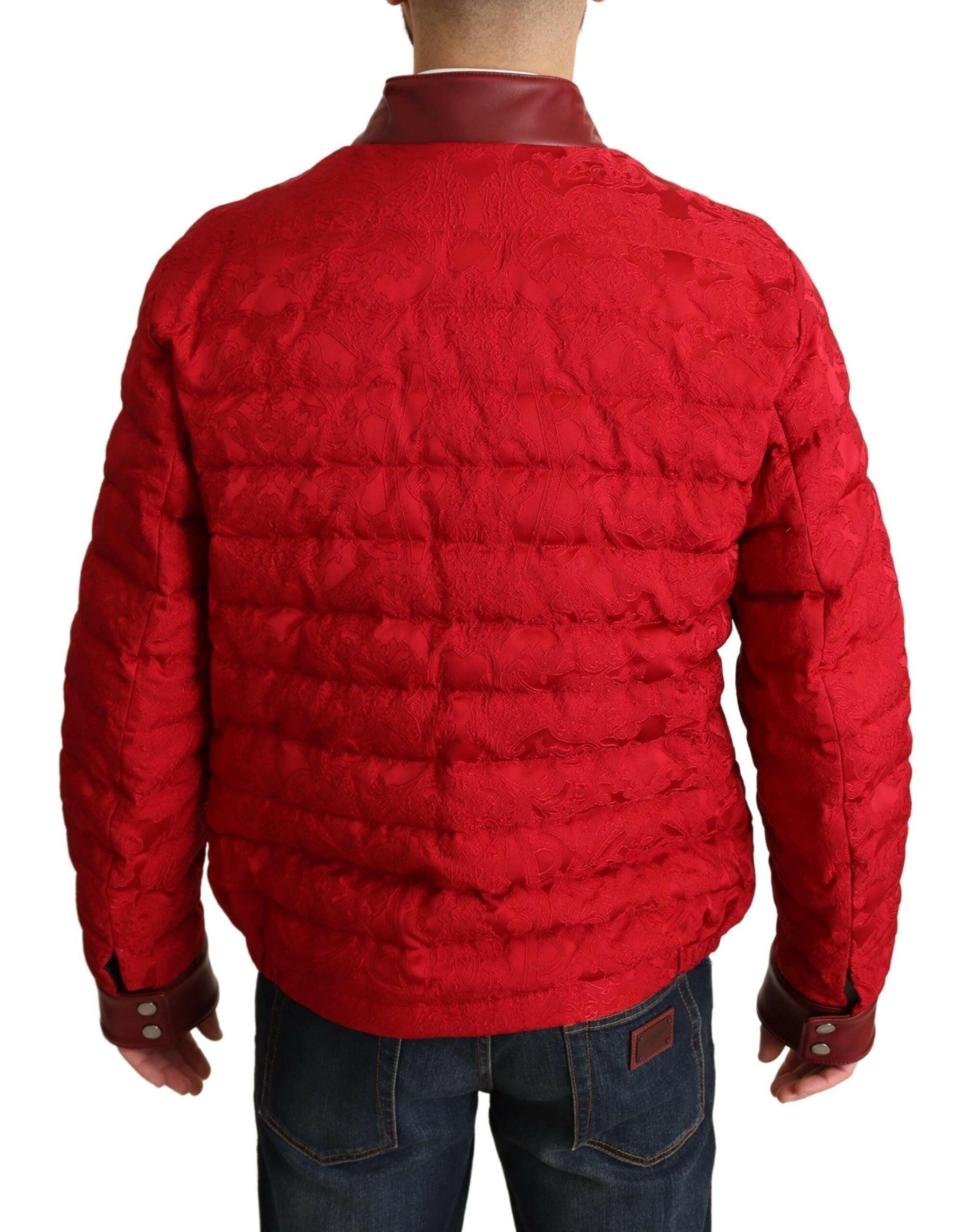 Dolce & Gabbana Red Brocade Bomber Gold Crown Logo Coat Jacket -   -  Dolce & Gabbana.