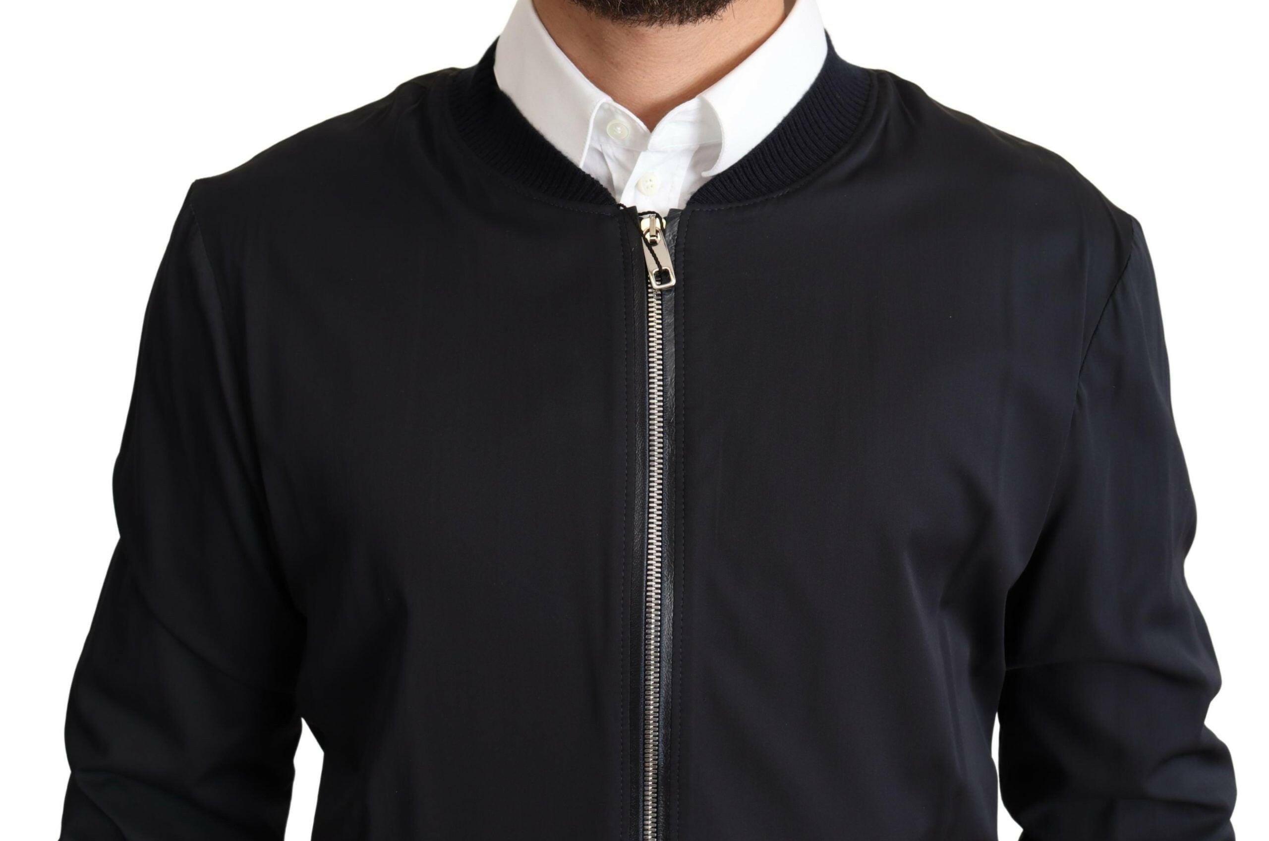 Dolce & Gabbana Blue Silk Coat Short Bomber Men Jacket -   -  Dolce & Gabbana.