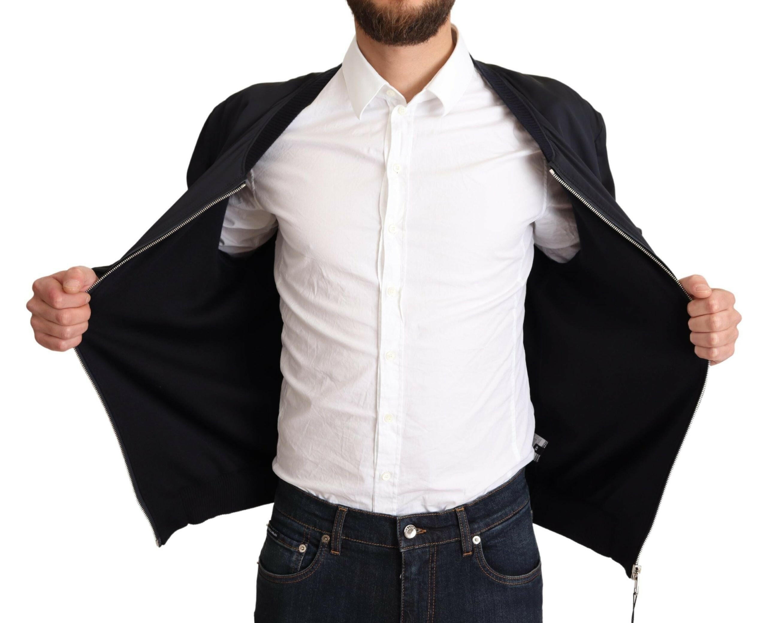 Dolce & Gabbana Blue Silk Coat Short Bomber Men Jacket -   -  Dolce & Gabbana.