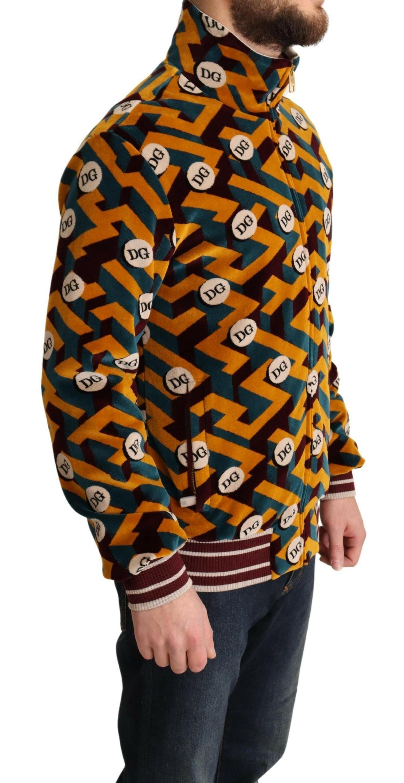 Dolce & Gabbana Multicolor Velvet DG Logo Mens Sweater Jacket -   -  Dolce & Gabbana.