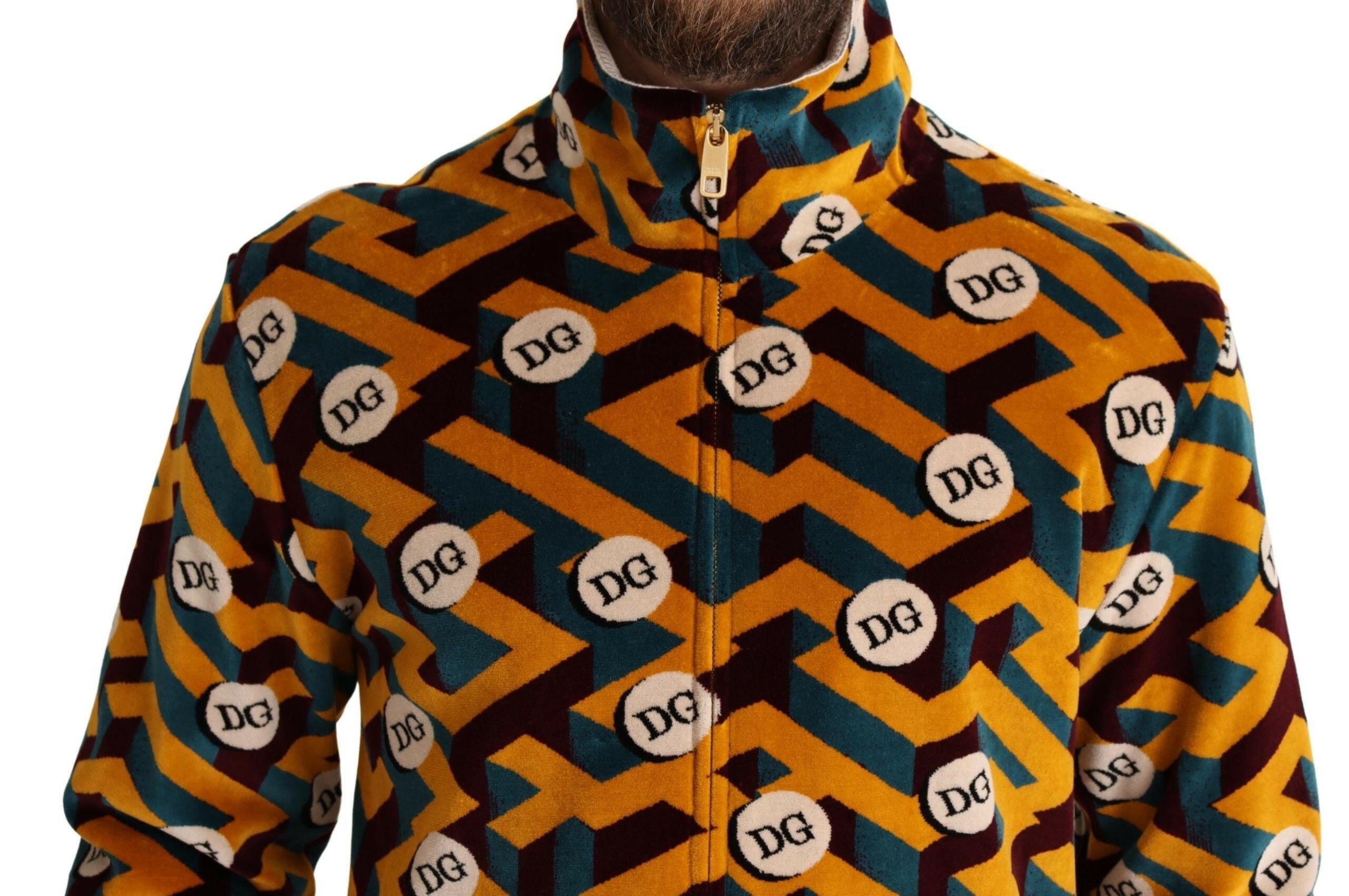 Dolce & Gabbana Multicolor Velvet DG Logo Mens Sweater Jacket -   -  Dolce & Gabbana.