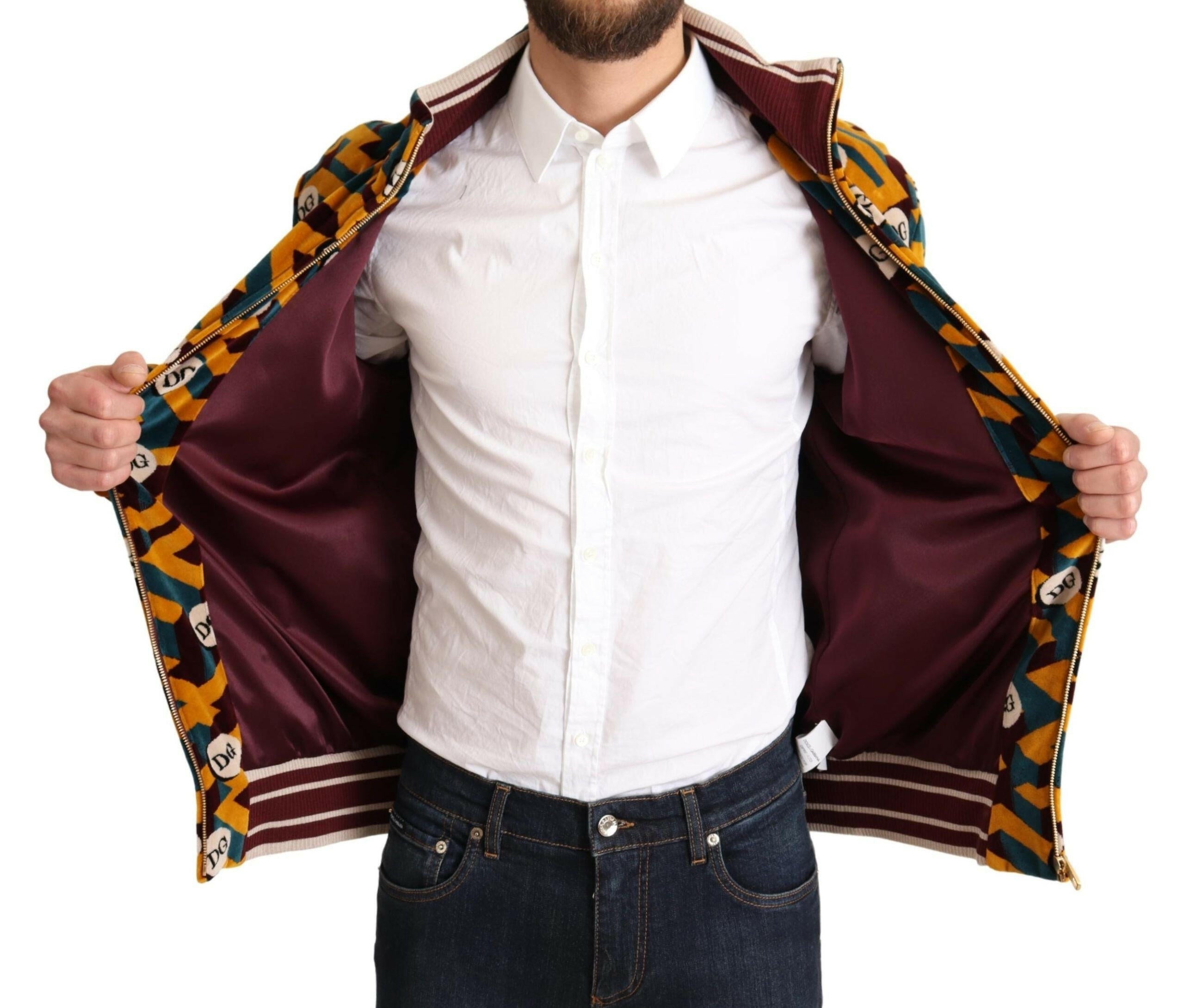 Dolce & Gabbana Multicolor Velvet DG Logo Mens Sweater Jacket -   -  Dolce & Gabbana.