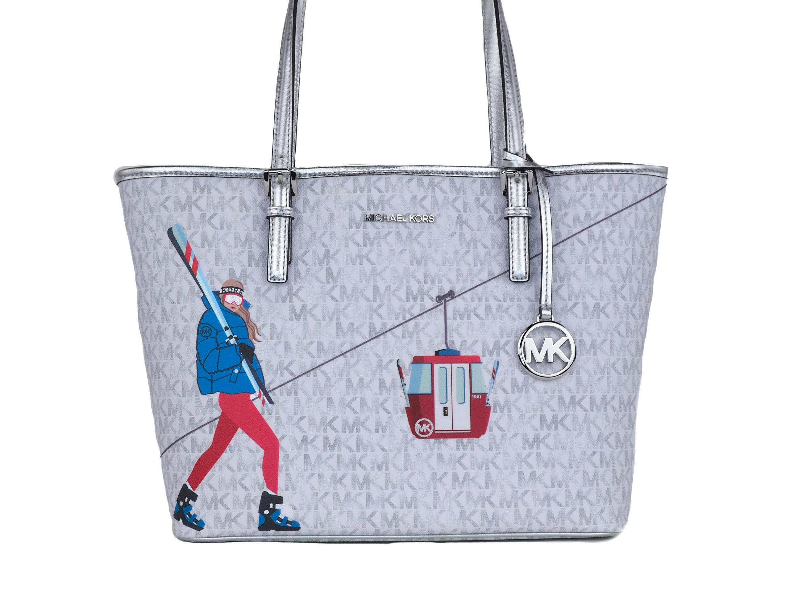 Michael Kors Jet Set Girls Print Medium Signature PVC Carryall Shoulder Tote Handbag (Bright White Multi) -   -  Michael Kors.