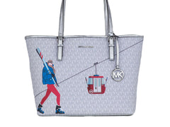 Michael Kors Jet Set Girls Print Medium Signature PVC Carryall Shoulder Tote Handbag (Bright White Multi) -   -  Michael Kors.
