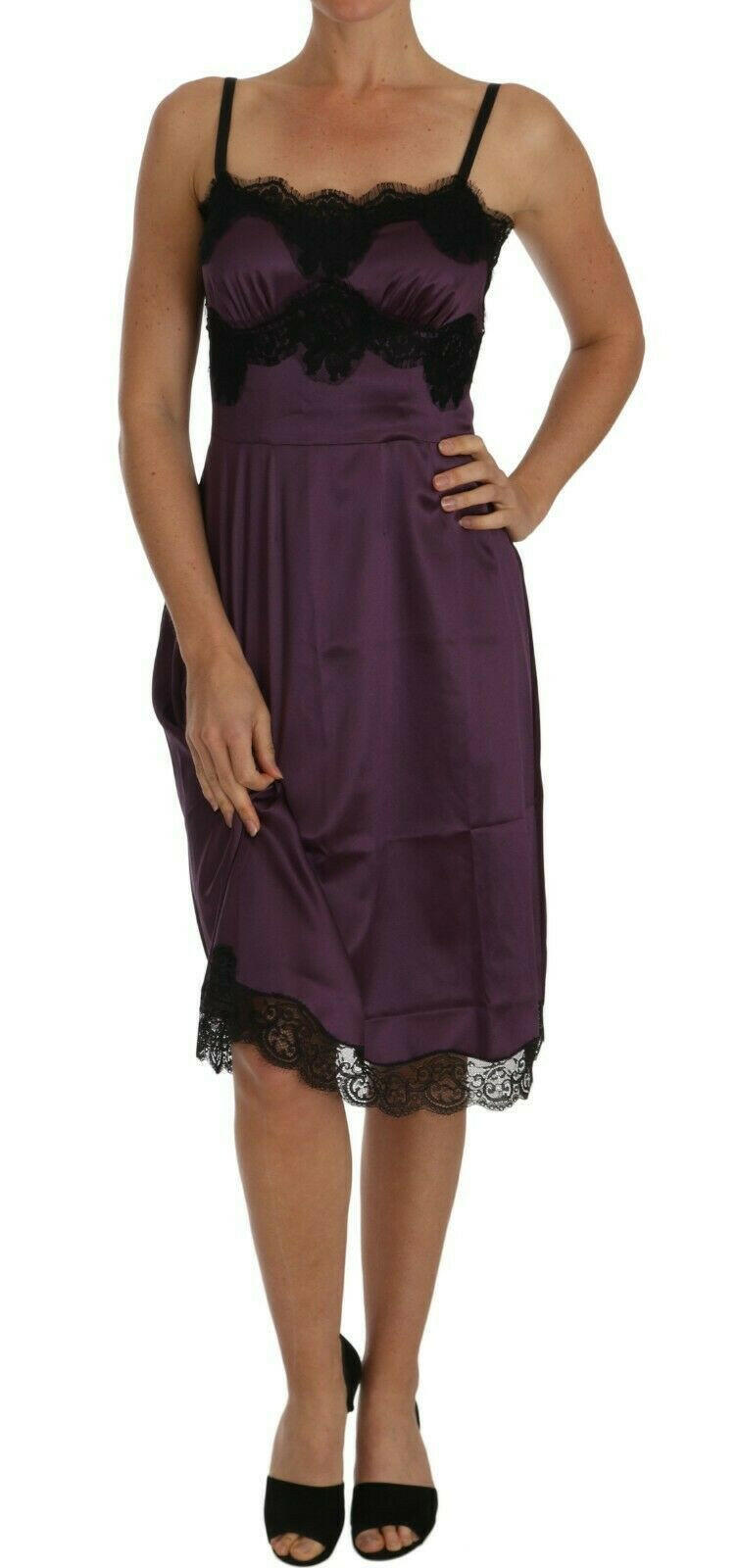 Dolce & Gabbana Purple Silk Stretch Black Lace A-Line Dress -   -  Dolce & Gabbana.