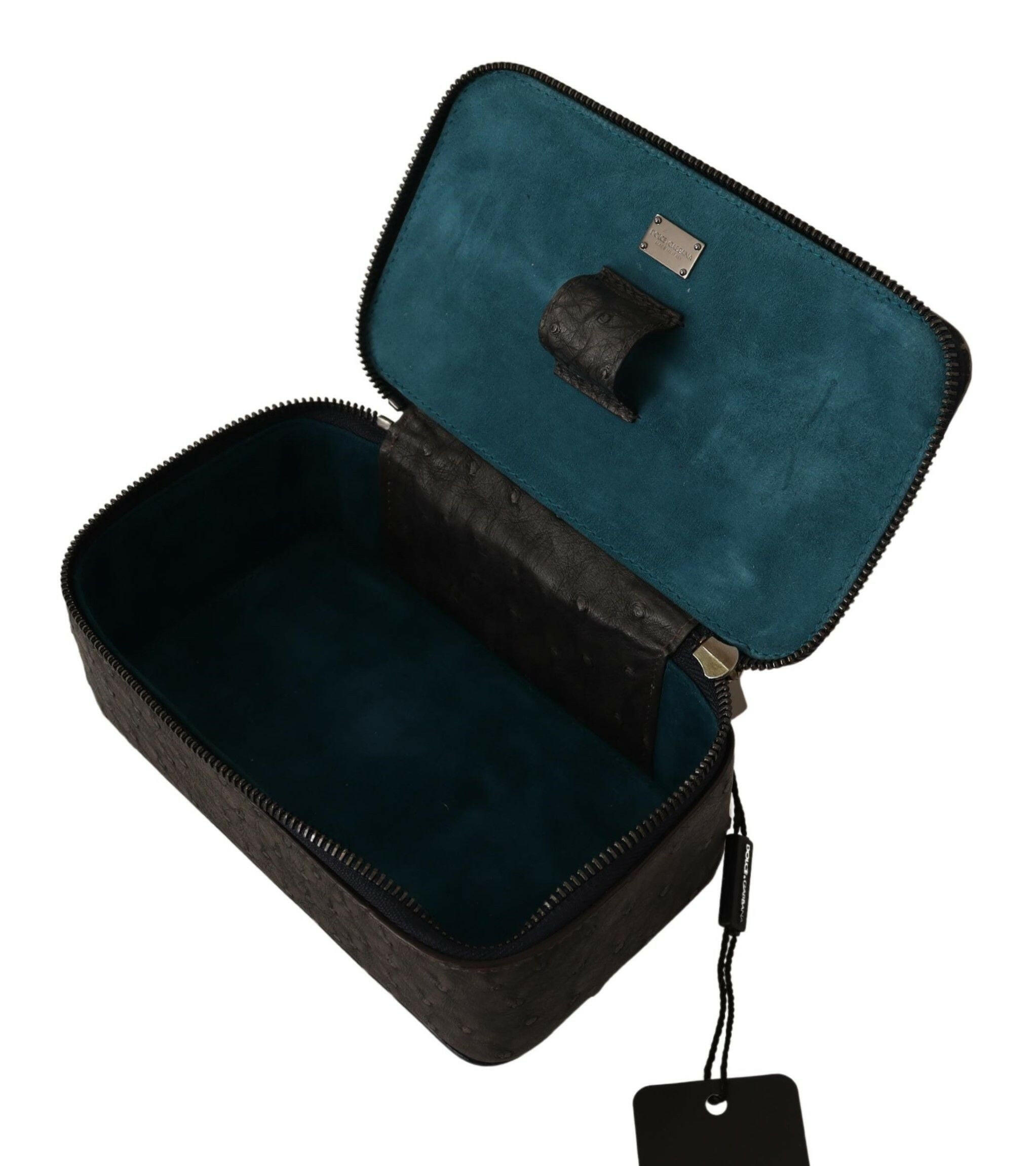 Dolce & Gabbana Gray Skin Leather Vanity Case Toiletry Shaving Bag -  Leather Accessory for Men -  Dolce & Gabbana.