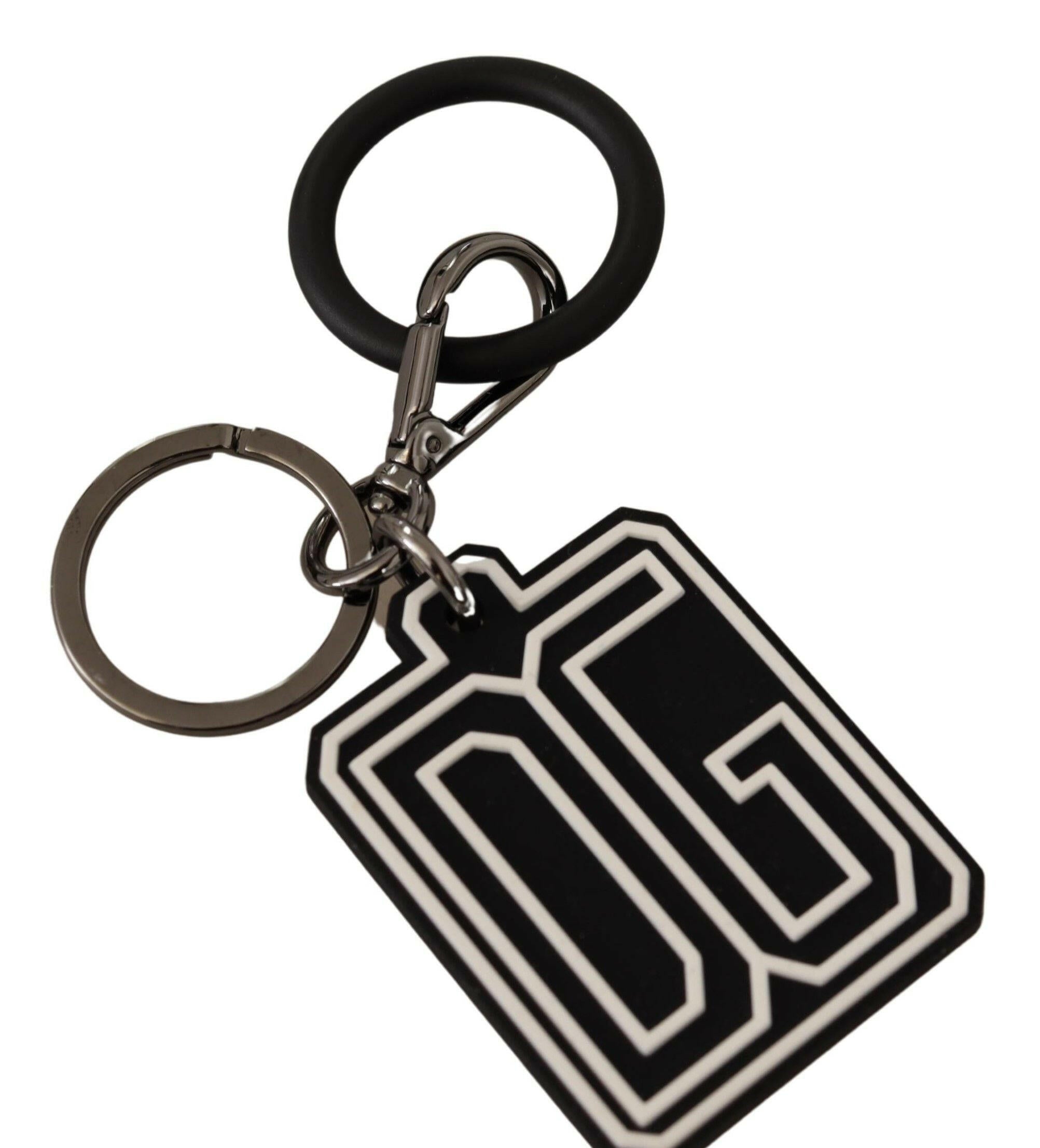 Dolce & Gabbana Black White DG Rubber Logo Silver Ring Keychain -  Men´s Keychains -  Dolce & Gabbana.