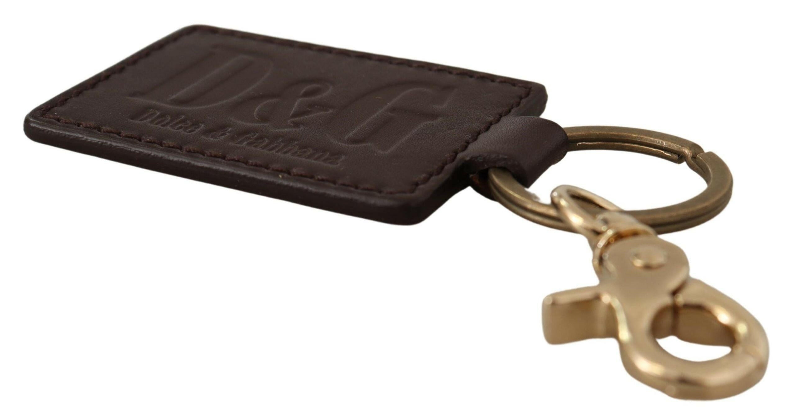 Dolce & Gabbana Brown Leather Logo Metal Ring Hook Keychain -  Men´s Keychains -  Dolce & Gabbana.
