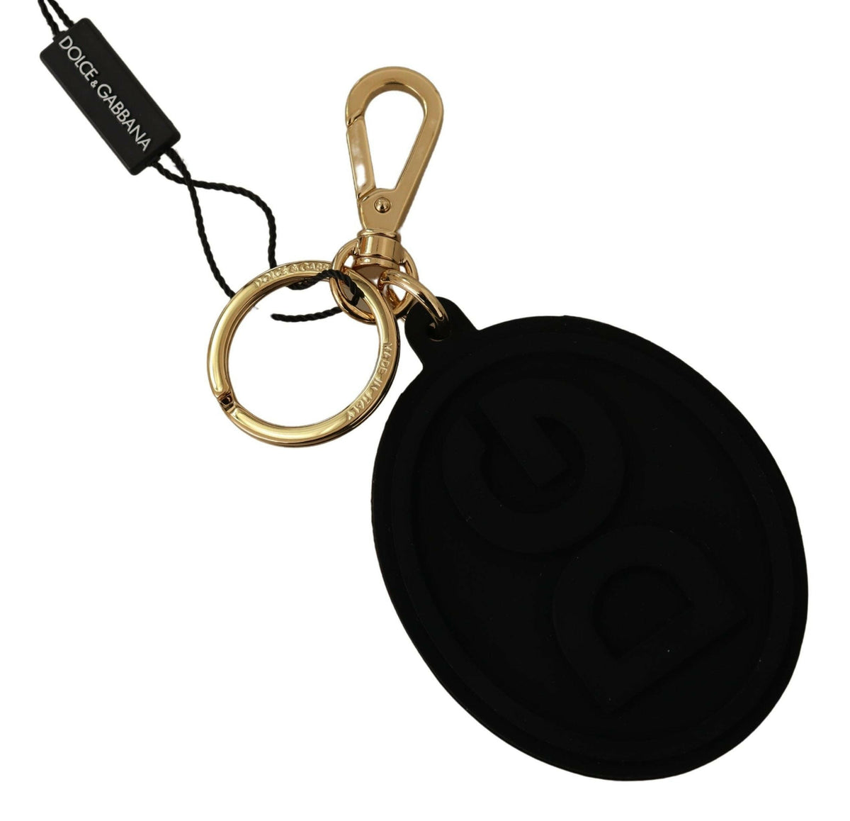 Dolce & Gabbana Black Rubber DG Logo Gold Brass Metal Keyring Keychain -  Men´s Keychains -  Dolce & Gabbana.