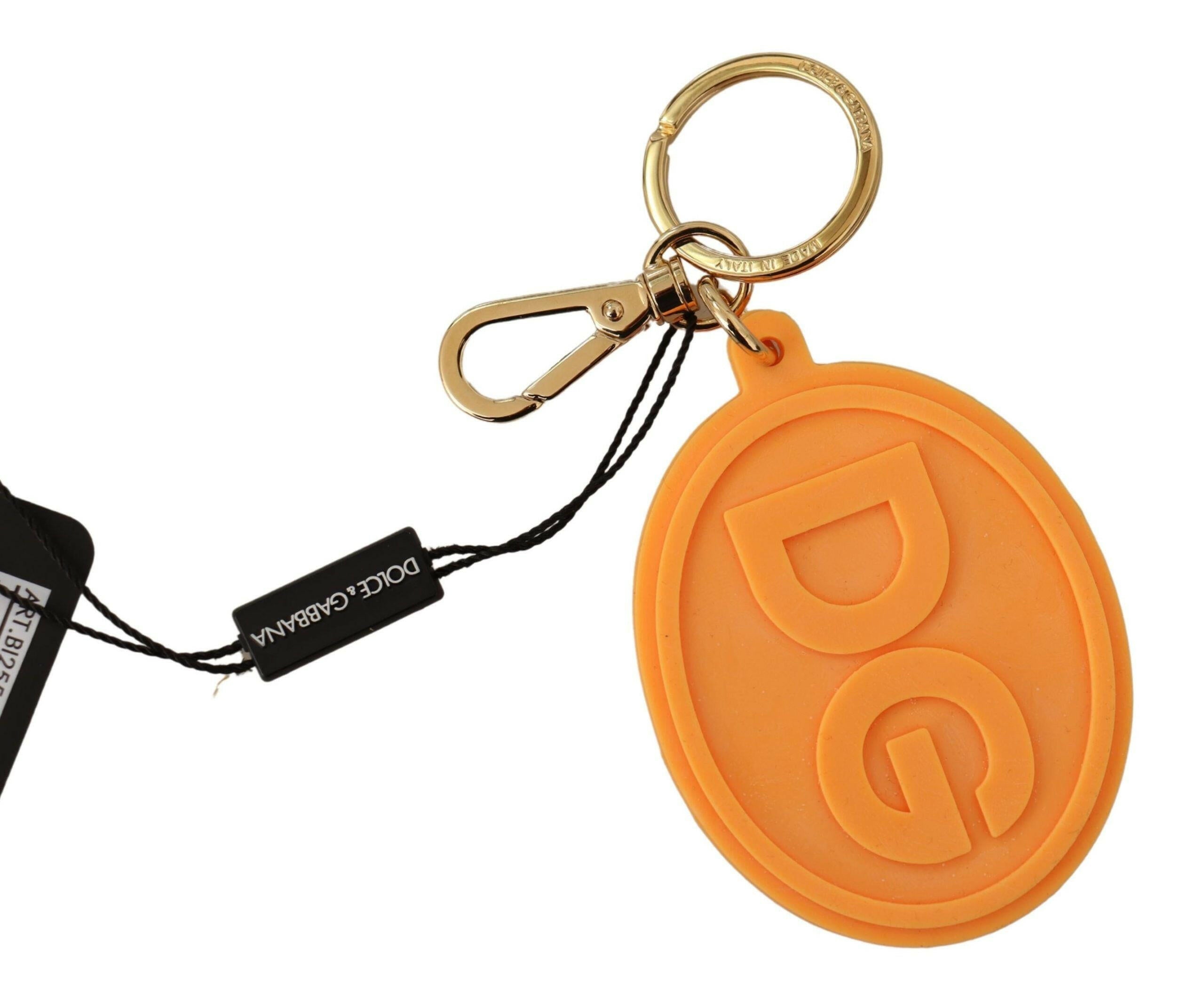 Dolce & Gabbana Orange Rubber DG Logo Gold Brass Metal Keychain -  Men´s Keychains -  Dolce & Gabbana.