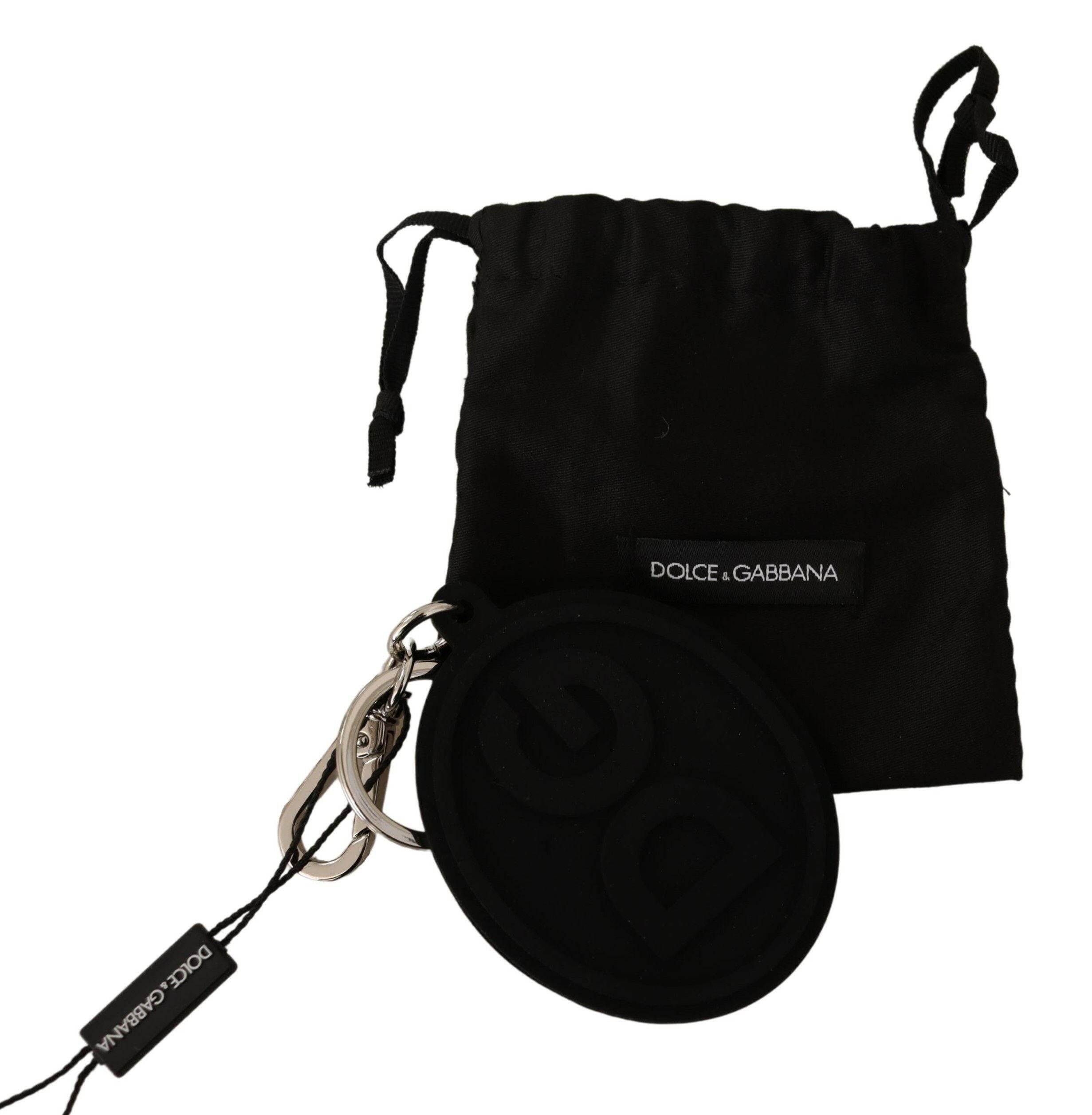 Dolce & Gabbana Black Rubber DG Logo Silver Brass Metal Keychain -  Men´s Keychains -  Dolce & Gabbana.
