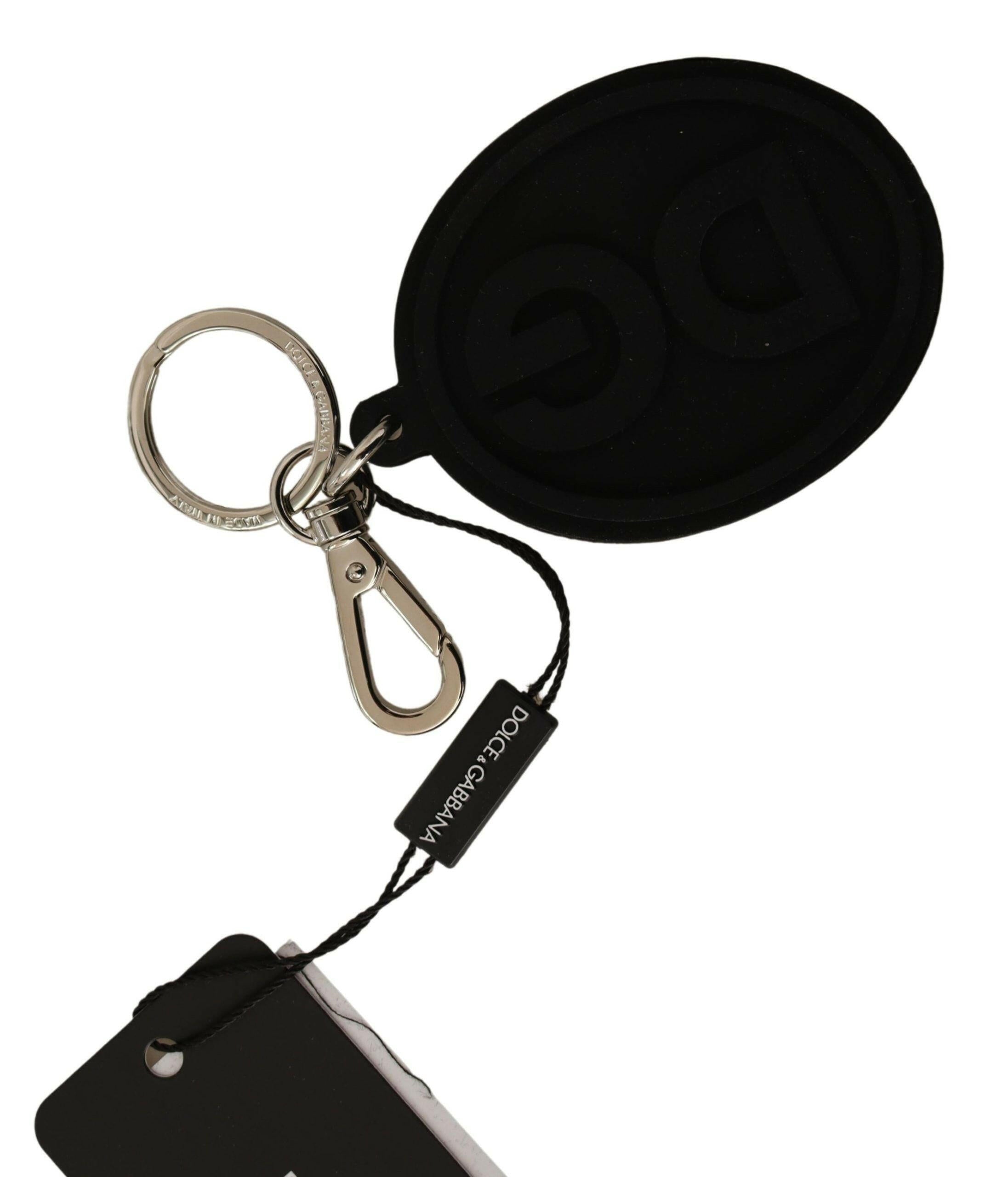 Dolce & Gabbana Black Rubber DG Logo Silver Brass Metal Keychain -  Men´s Keychains -  Dolce & Gabbana.