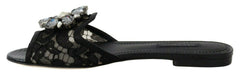 Dolce & Gabbana Black Taormina Lace Slides Crystals Flats Shoes -   -  Dolce & Gabbana.