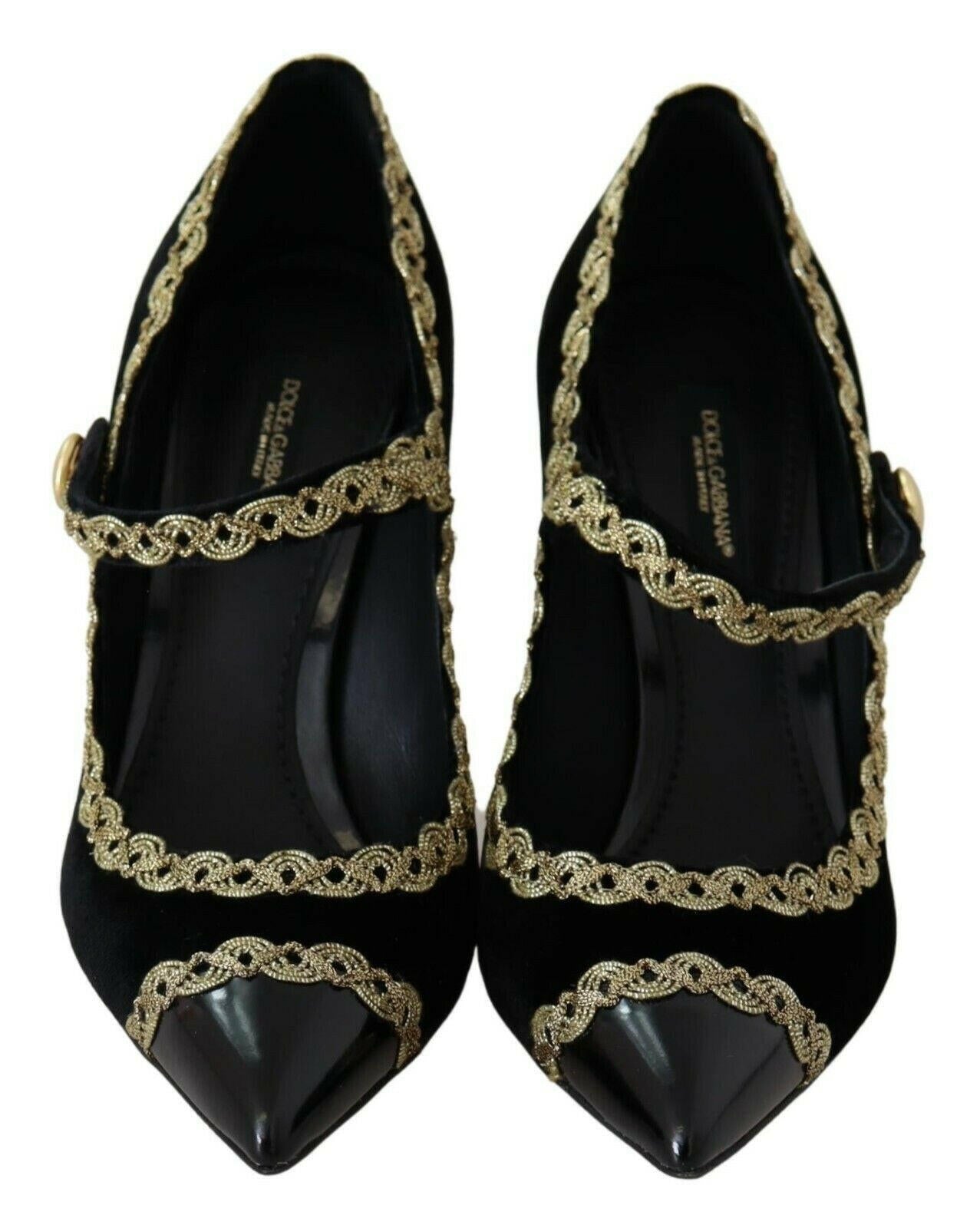 Dolce & Gabbana Black Embellished Velvet Mary Jane Pumps Shoes -   -  Dolce & Gabbana.