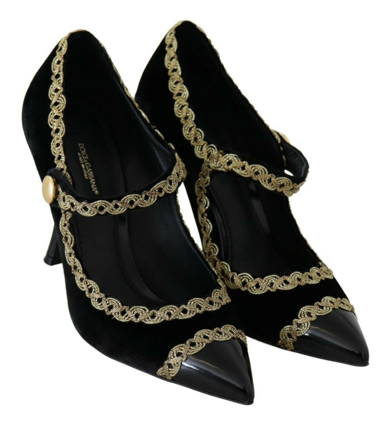 Dolce & Gabbana Black Embellished Velvet Mary Jane Pumps Shoes -   -  Dolce & Gabbana.