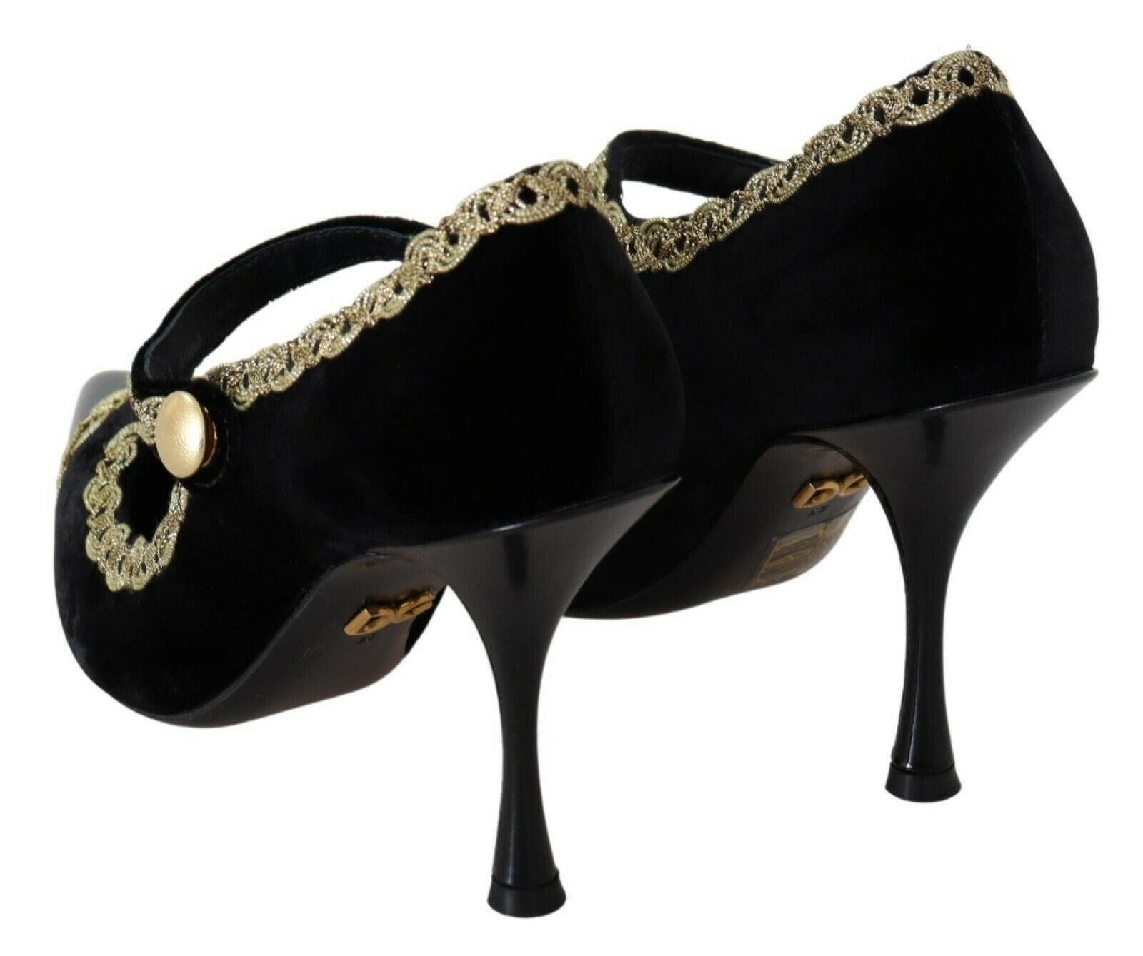 Dolce & Gabbana Black Embellished Velvet Mary Jane Pumps Shoes -   -  Dolce & Gabbana.