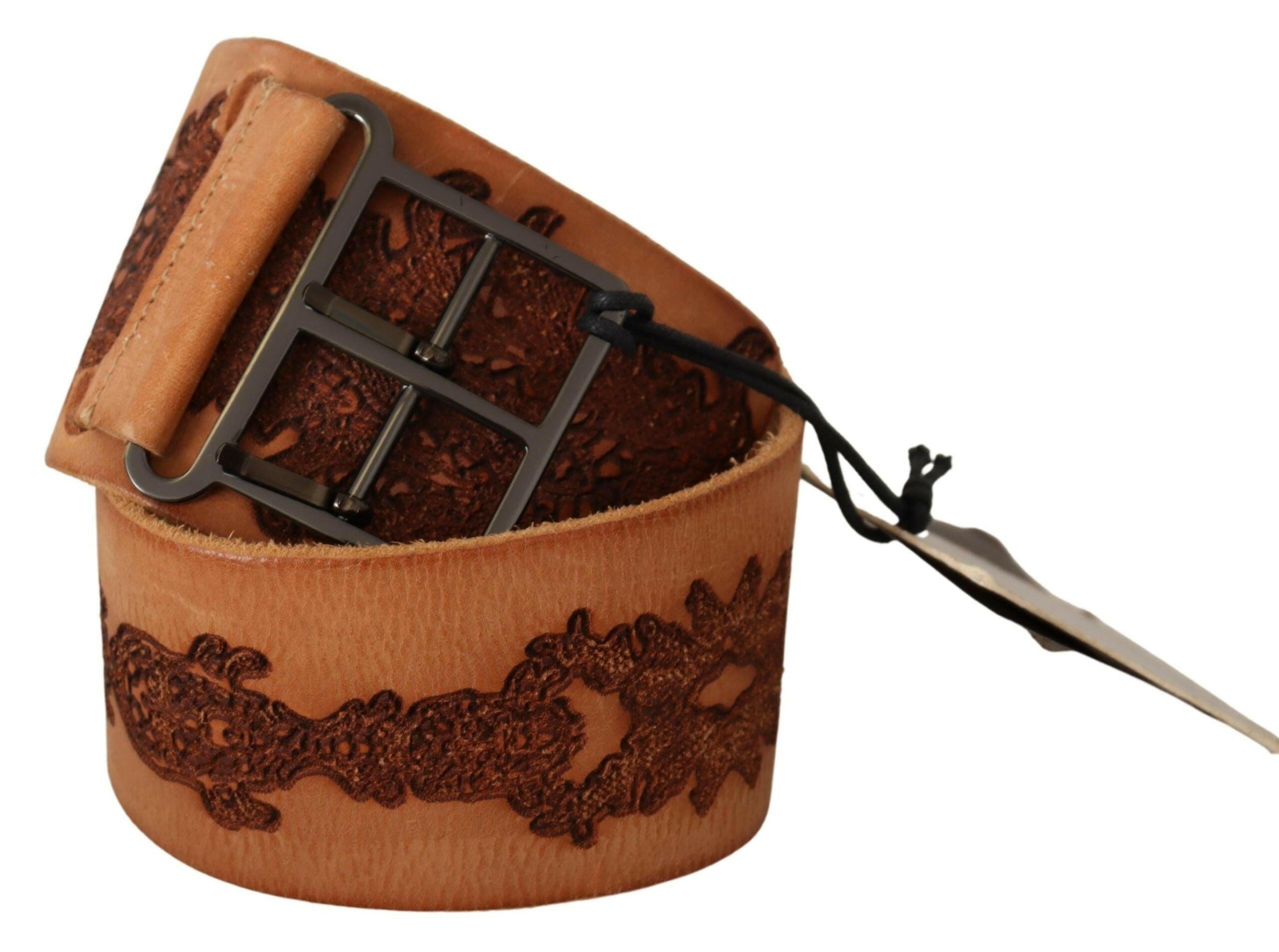 Scervino Street Brown Genuine Leather Black Logo Buckle Belt -   -  Scervino Street.