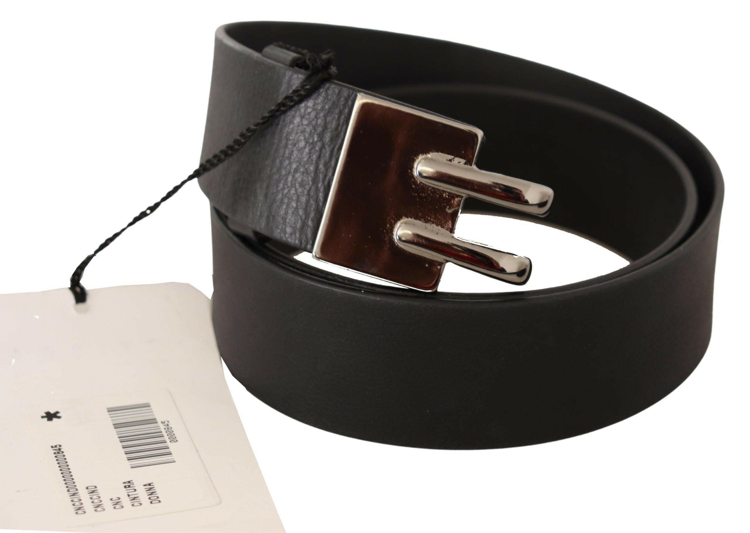 Costume National Black Leather Silver Buckle Waist Belt -   -  Costume National.