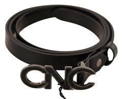 Costume National Black Leather Letter Logo Buckle Belt -   -  Costume National.