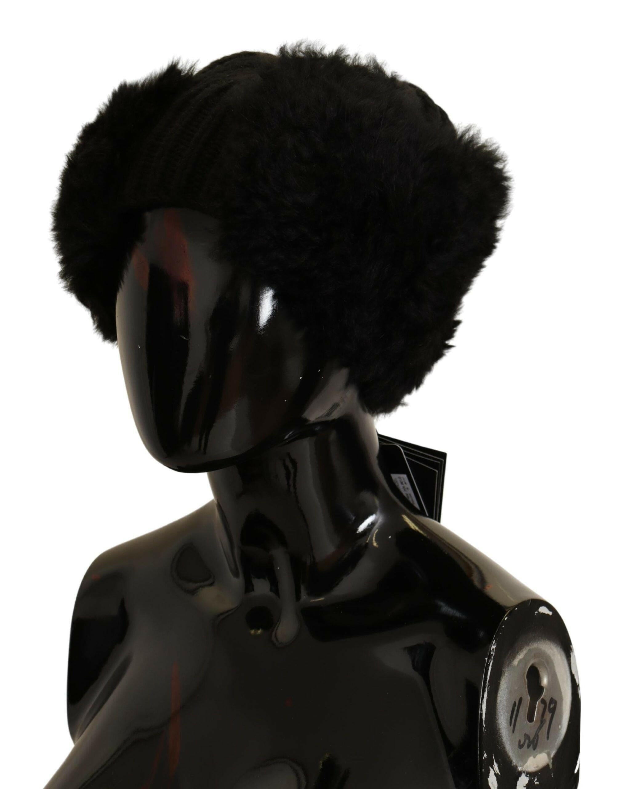 Dolce & Gabbana Black Cashmere Fur Women Beanie Women Hat -   -  Dolce & Gabbana.
