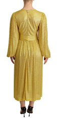 Dolce & Gabbana Yellow Crystal Mesh Pleated Maxi Dress -   -  Dolce & Gabbana.