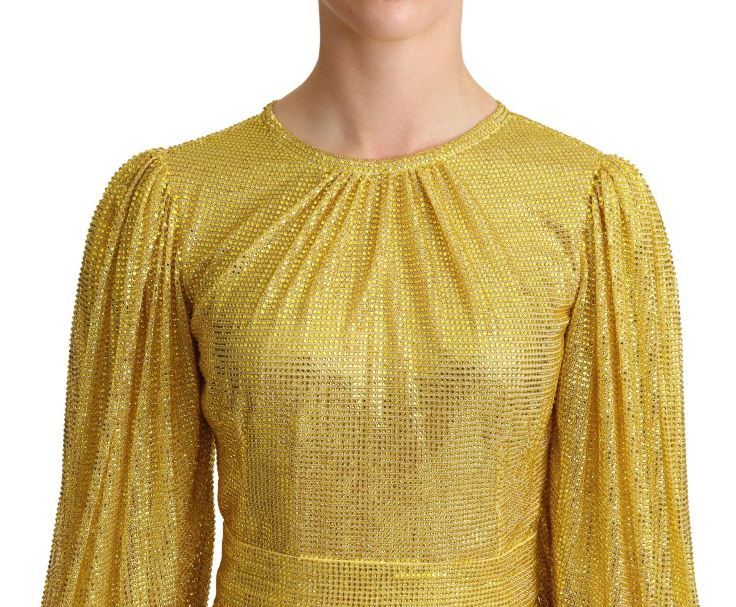 Dolce & Gabbana Yellow Crystal Mesh Pleated Maxi Dress -   -  Dolce & Gabbana.