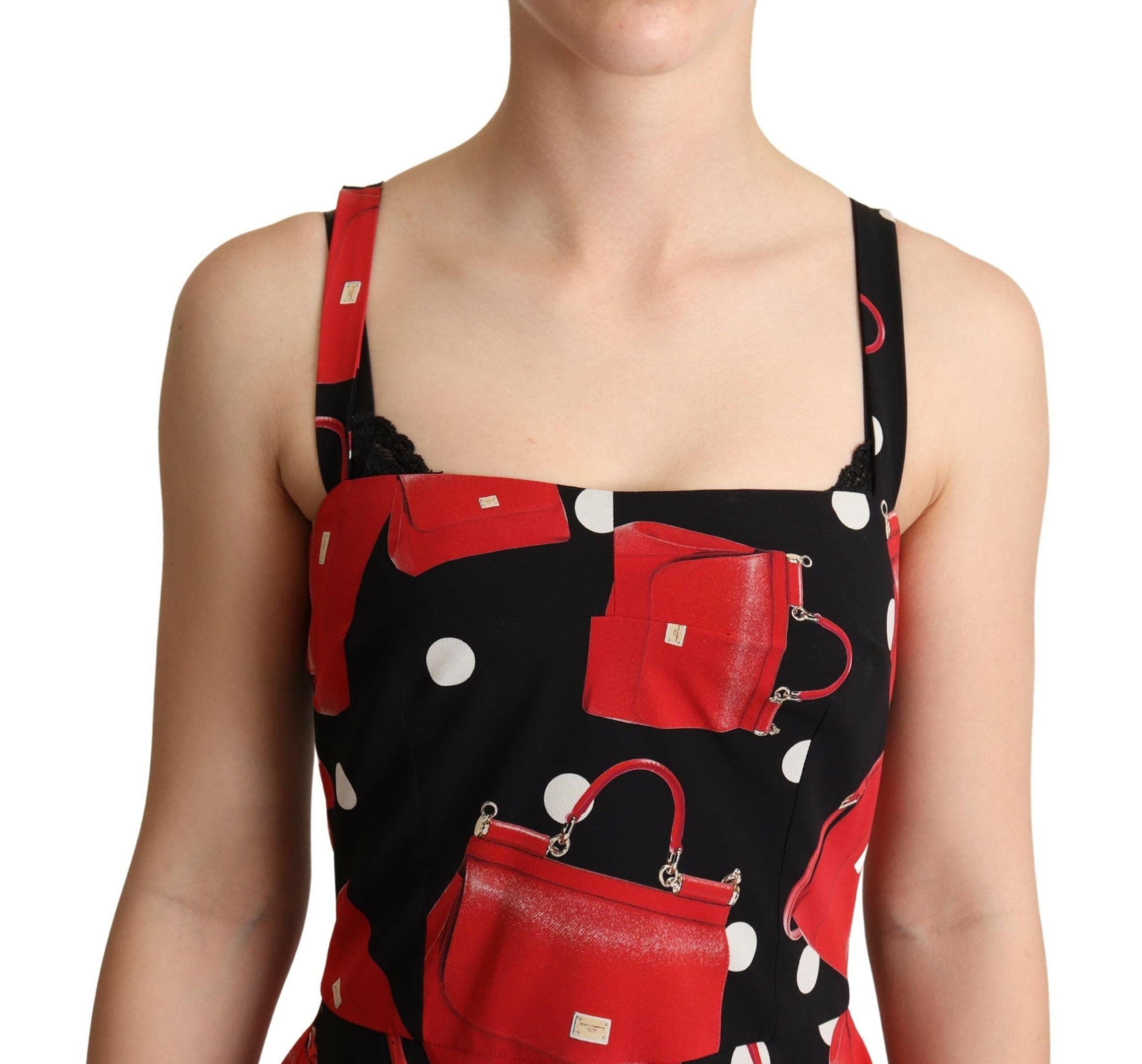 Dolce & Gabbana Black Red Bag Print A-line Mid Length Dress -   -  Dolce & Gabbana.